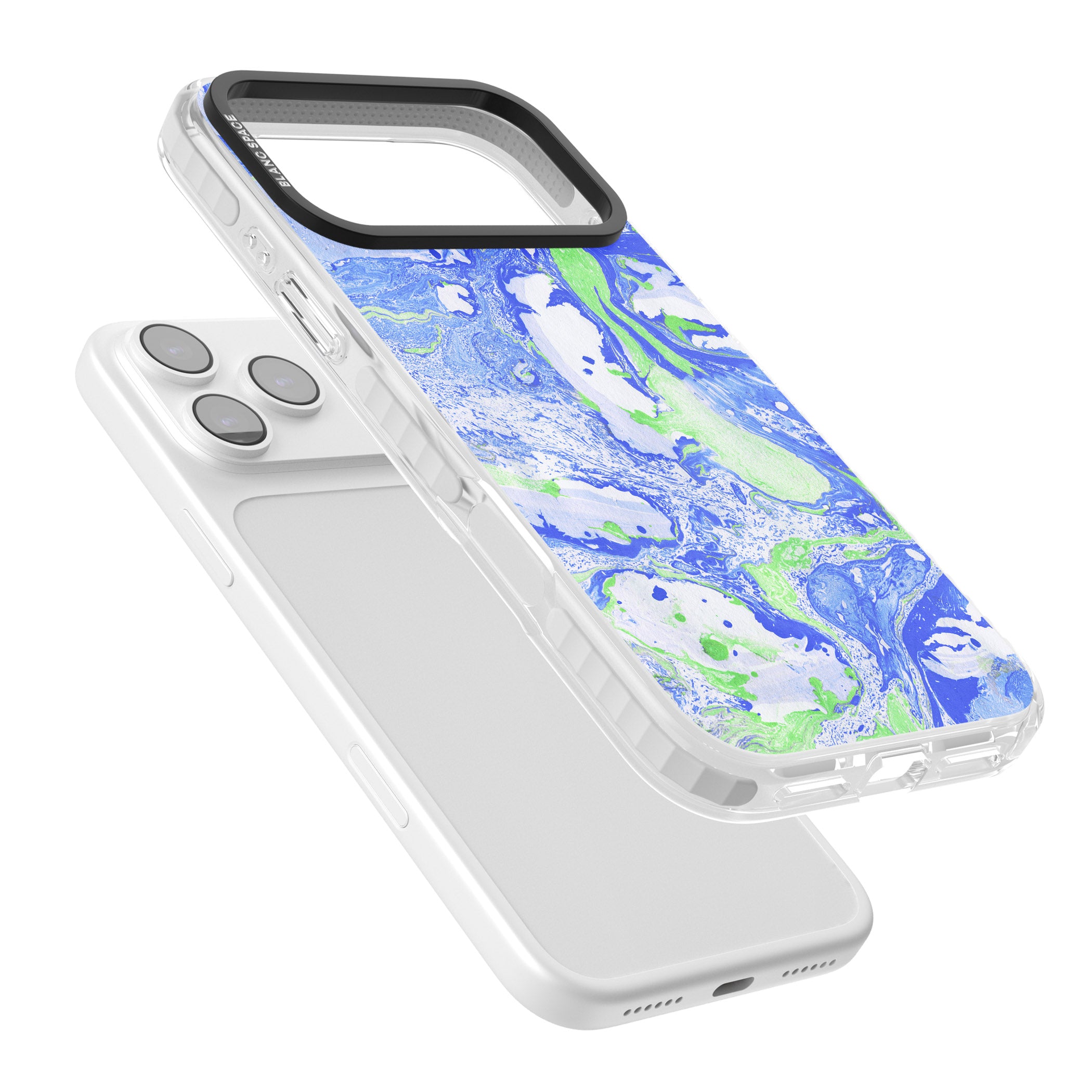 Dark Blue & Green Marbled Paper Pattern iPhone 17 Pro Max Impact Clear Phone Case Colours