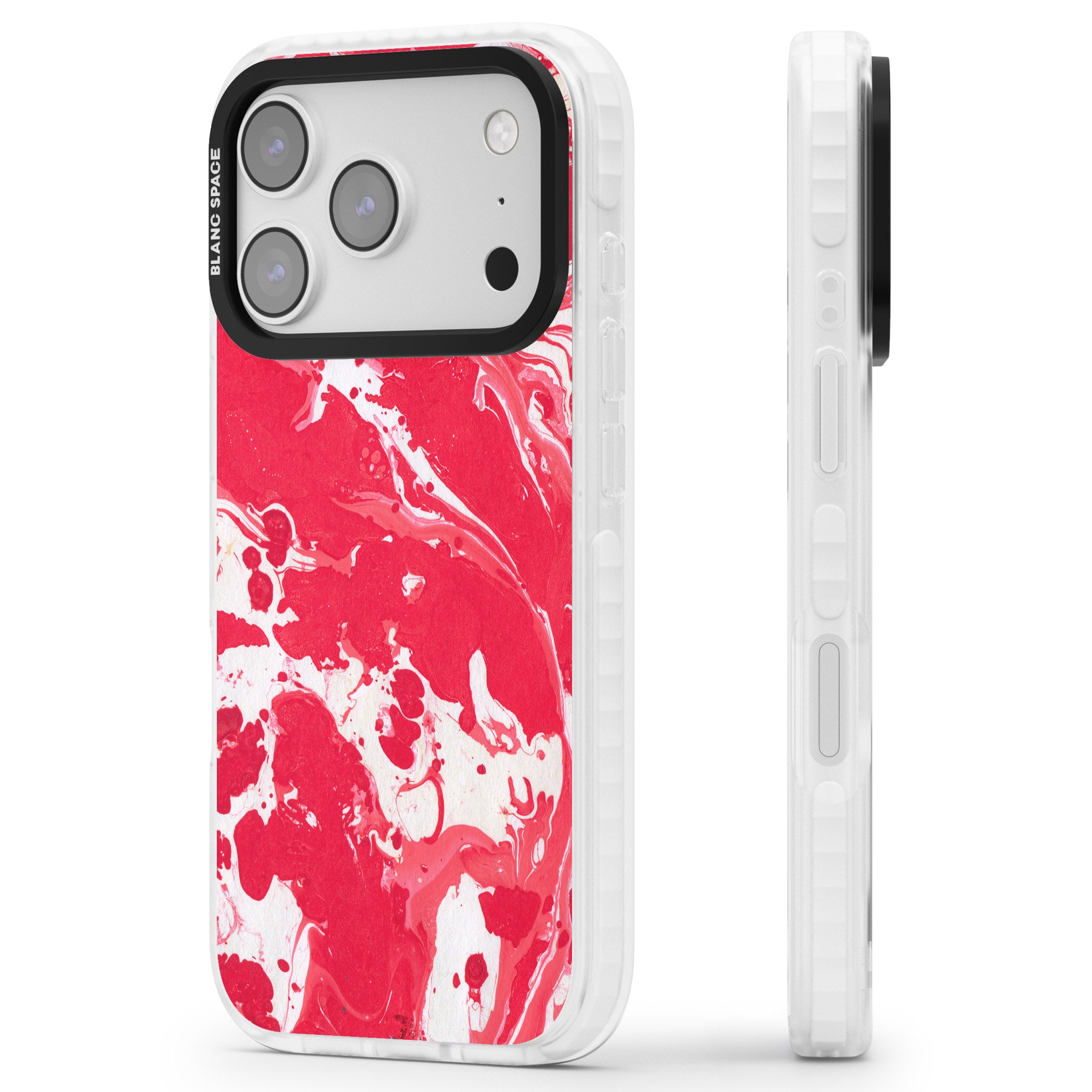 Red & White Marbled iPhone 17 Pro Impact Clear Phone Case Side Profile