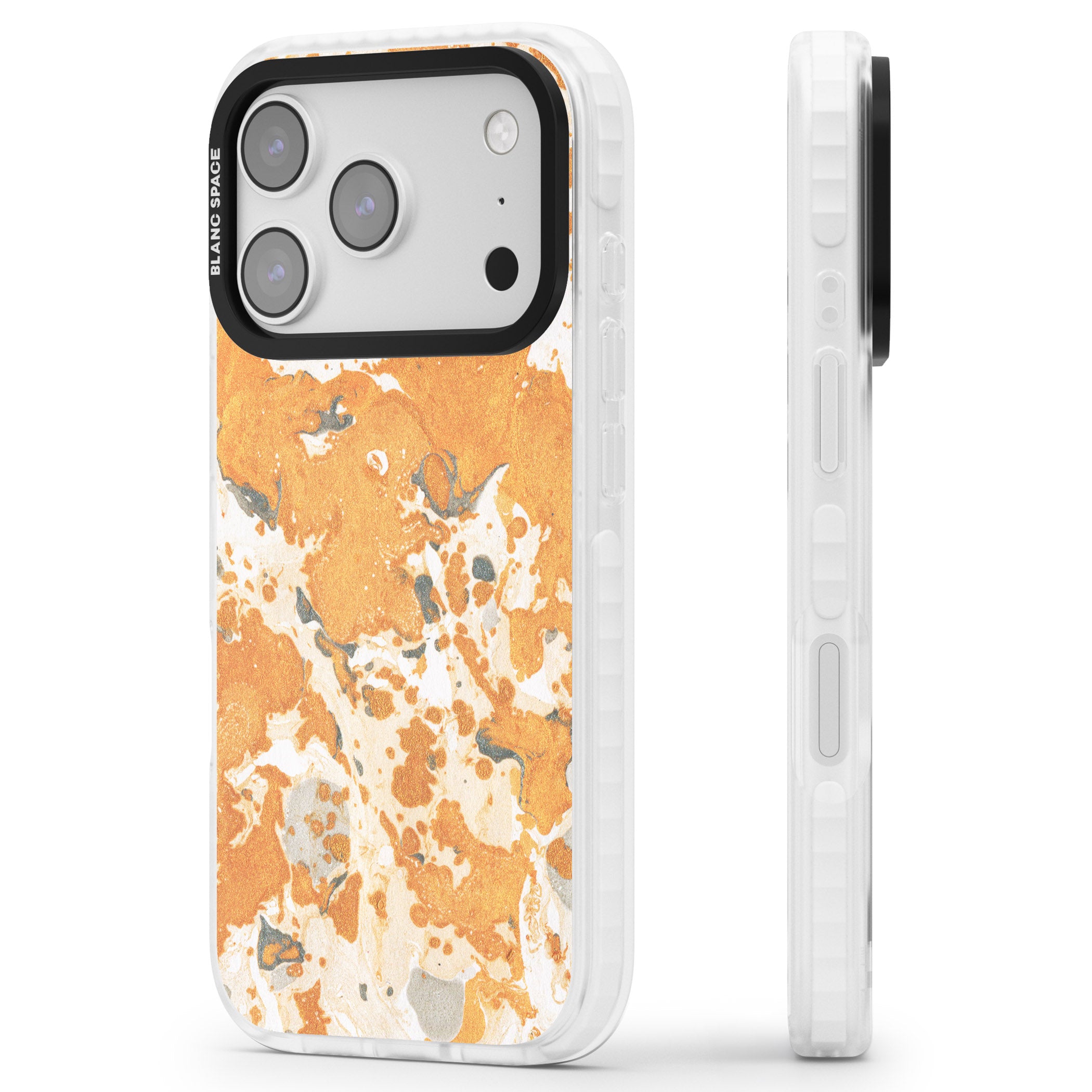 Orange Marbled iPhone 17 Pro Max Impact Clear Phone Case Side Profile