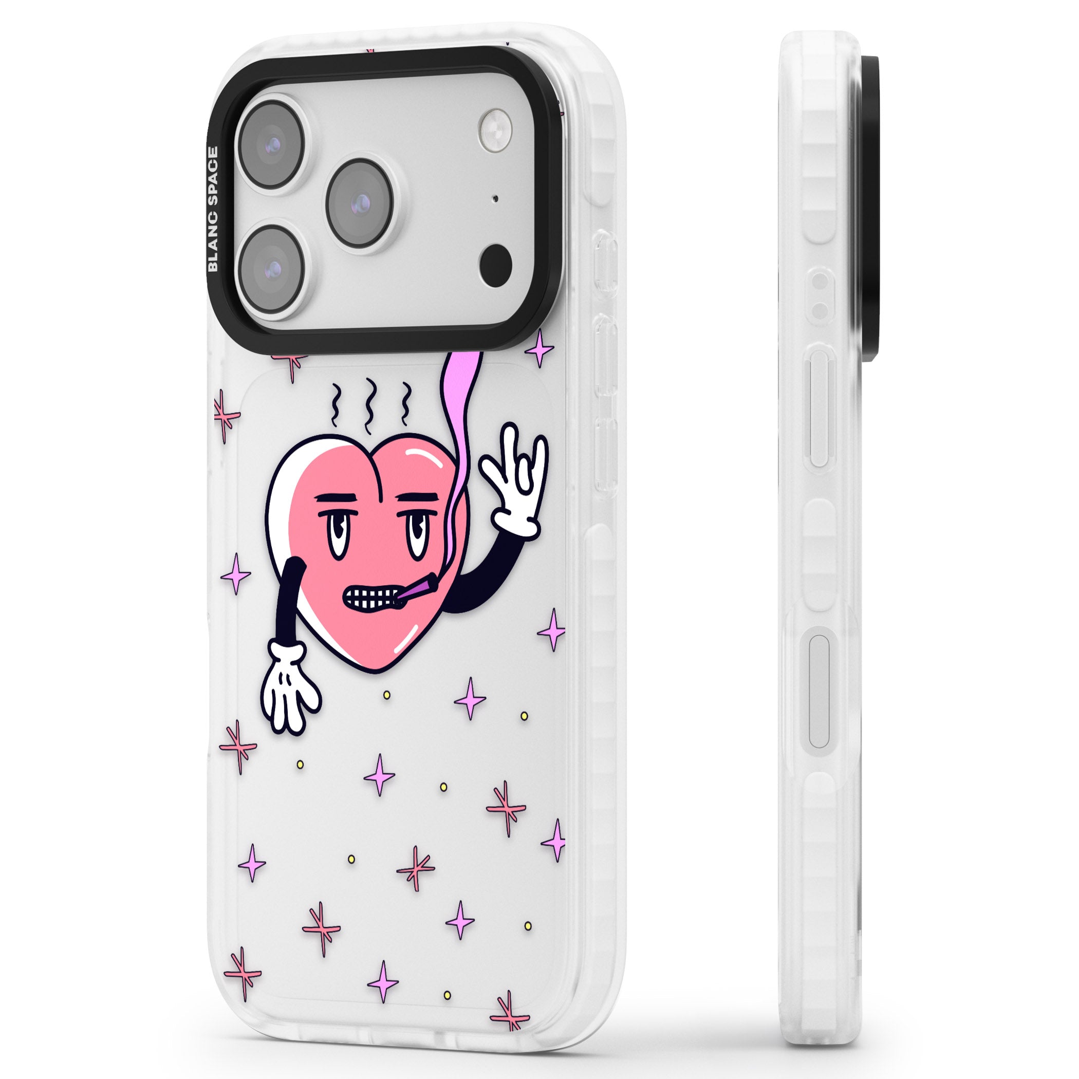 Quirky Heart iPhone 17 Pro Max Impact Clear Phone Case Side Profile