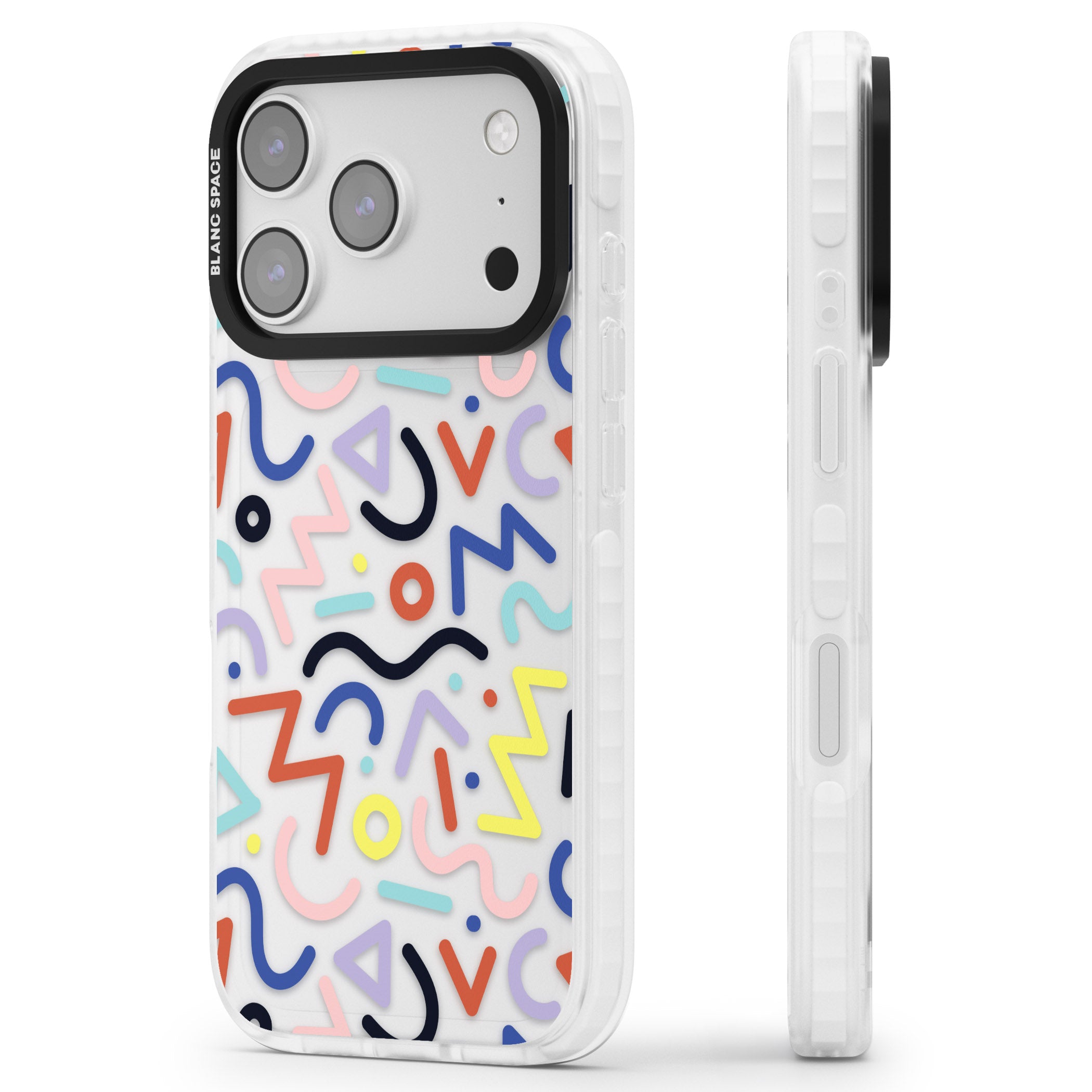 Memphis Retro Pattern iPhone 17 Pro Max Impact Clear Phone Case Side Profile
