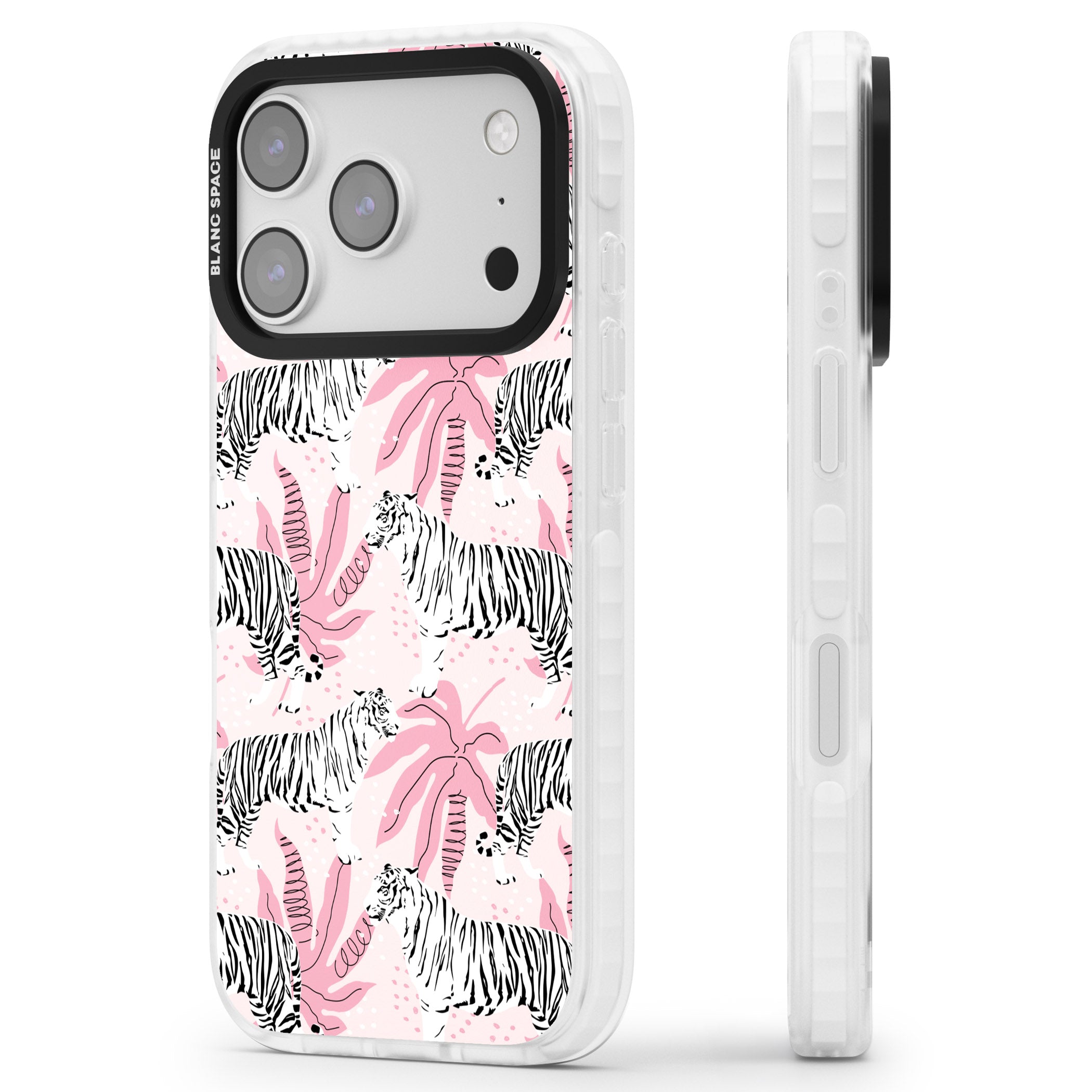 Pink Tiger Palm iPhone 17 Pro Max Impact Clear Phone Case Side Profile