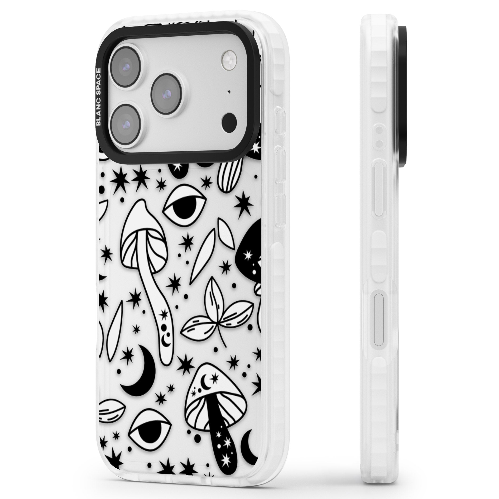 Mystic Mushrooms Pattern iPhone 17 Pro Max Impact Clear Phone Case Side Profile
