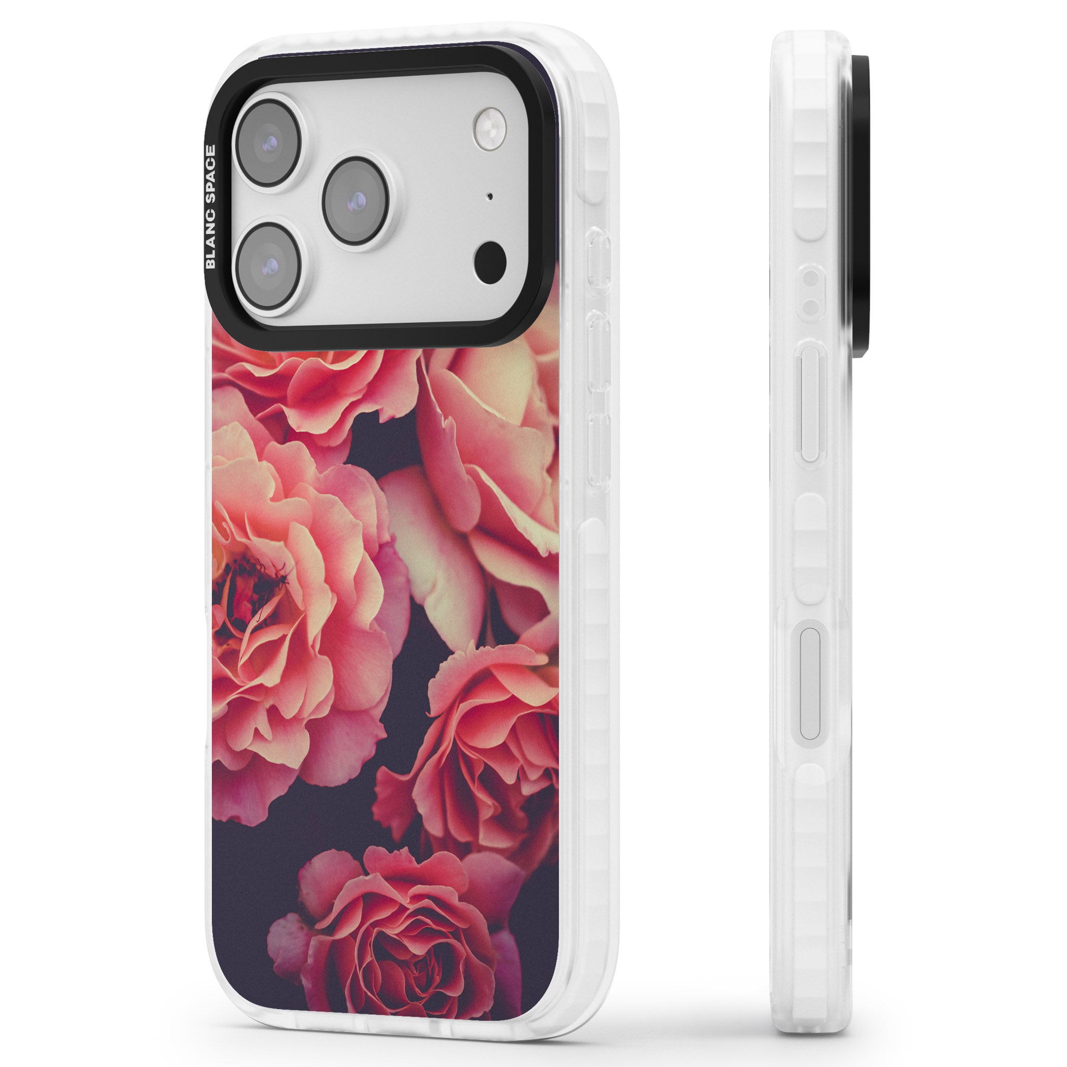 Midnight Rose Bloom iPhone 17 Pro Max Impact Clear Phone Case Side Profile