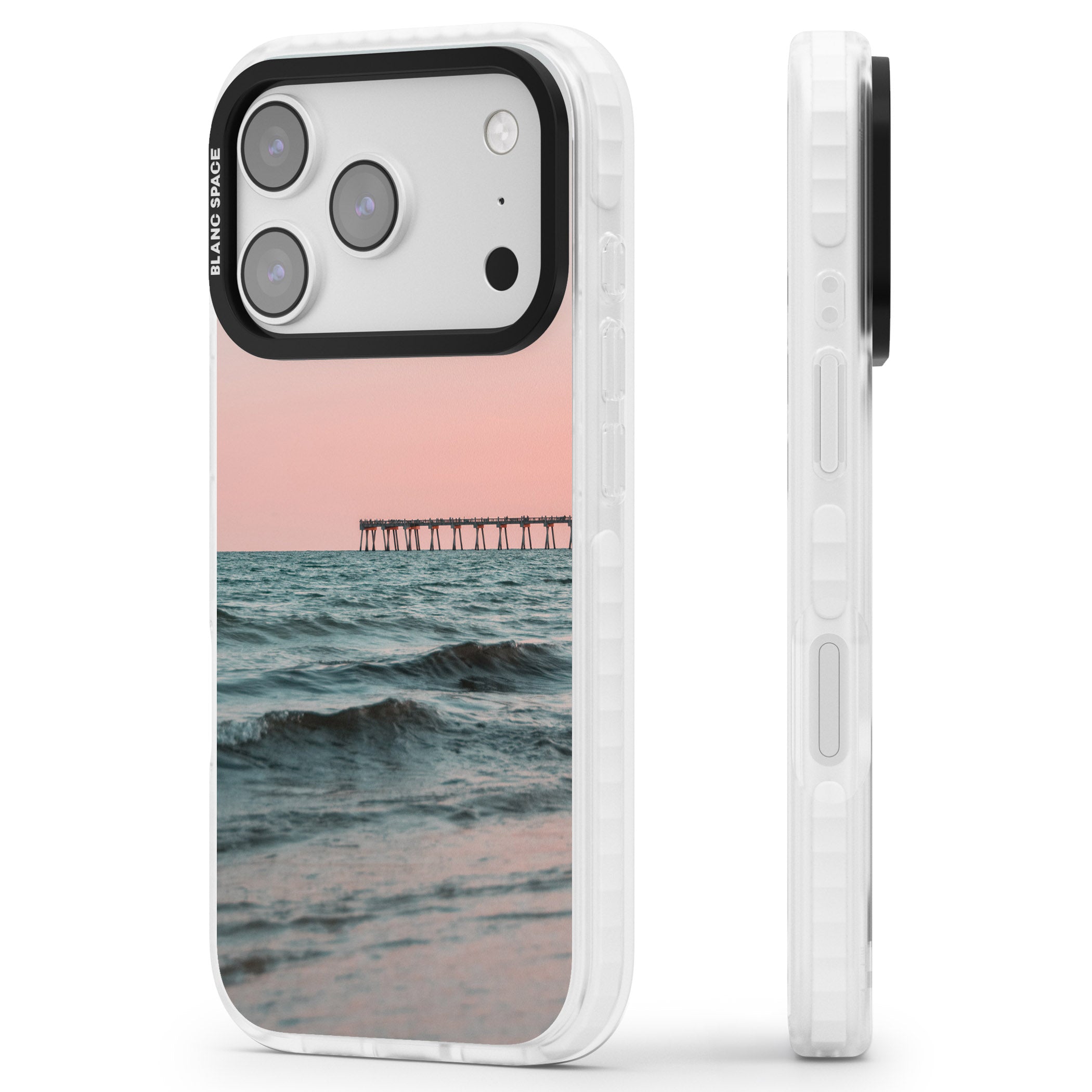 Sunset Pier iPhone 17 Pro Max Impact Clear Phone Case Side Profile