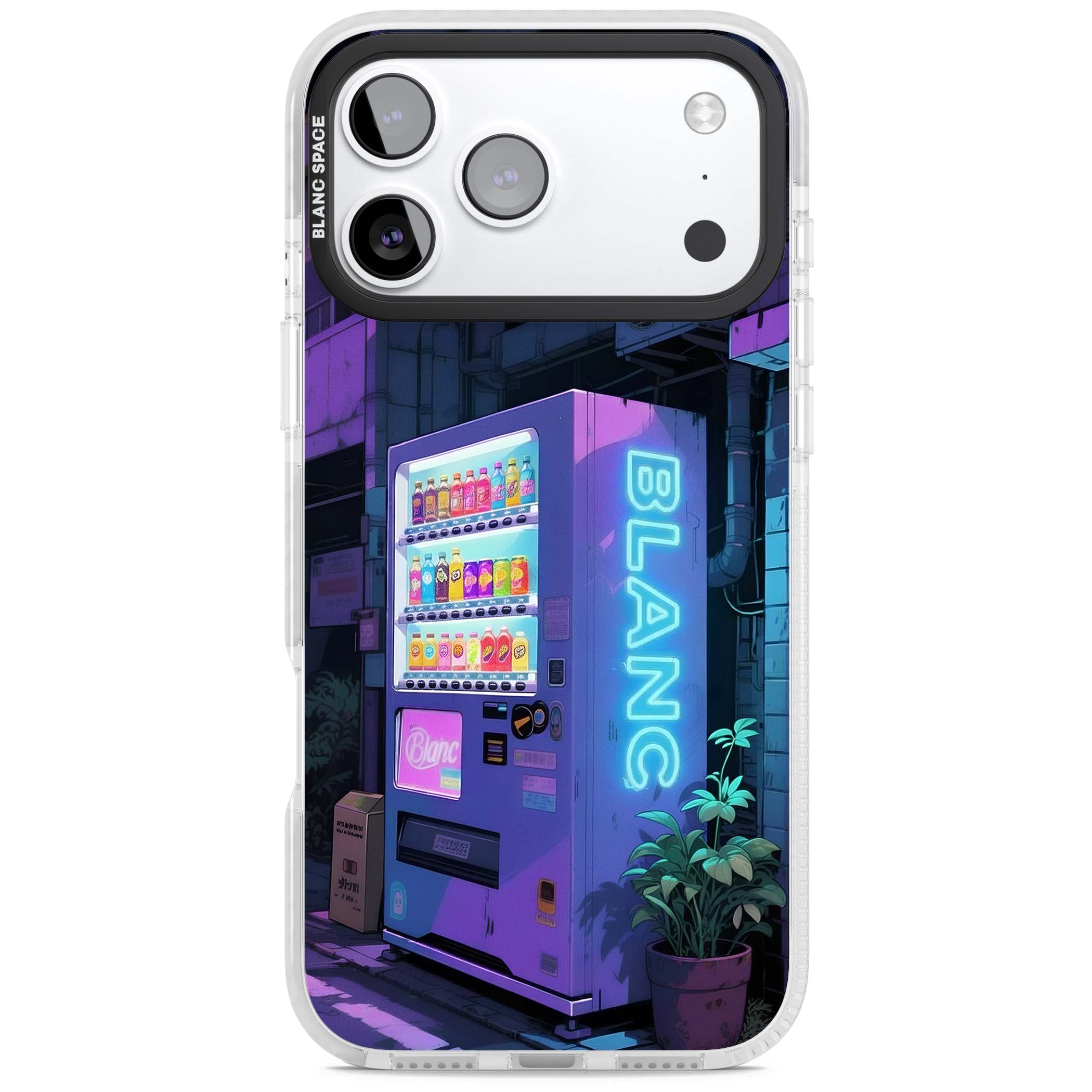 Shibuya Glow Japanese iPhone case featuring a glowing Tokyo vending machine, neon signage, and moody purple alleyway | Black Impact case for iPhone 17 Pro, iPhone 17 Pro Max