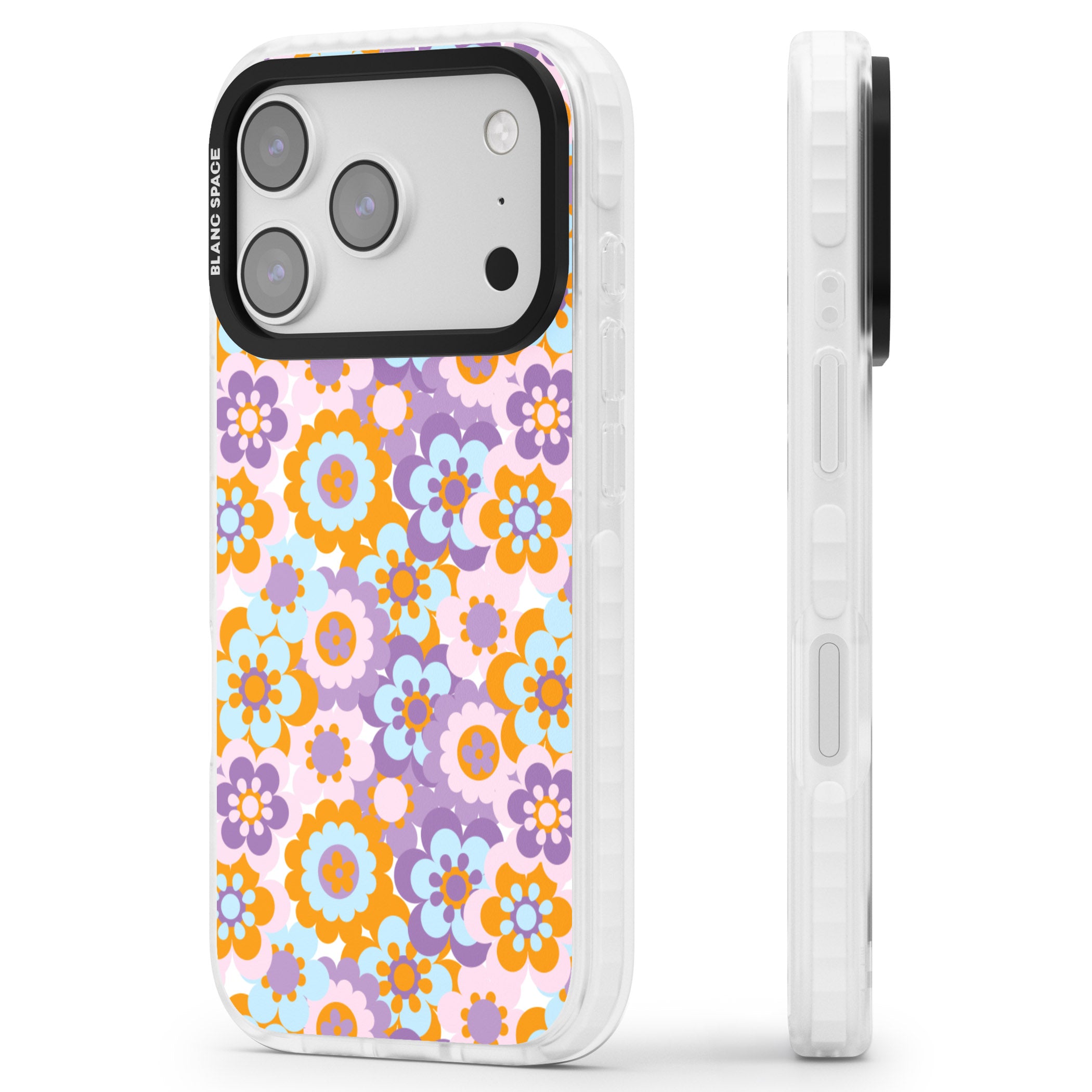 Flower Power Pattern iPhone 17 Pro Max Impact Clear Phone Case Side Profile