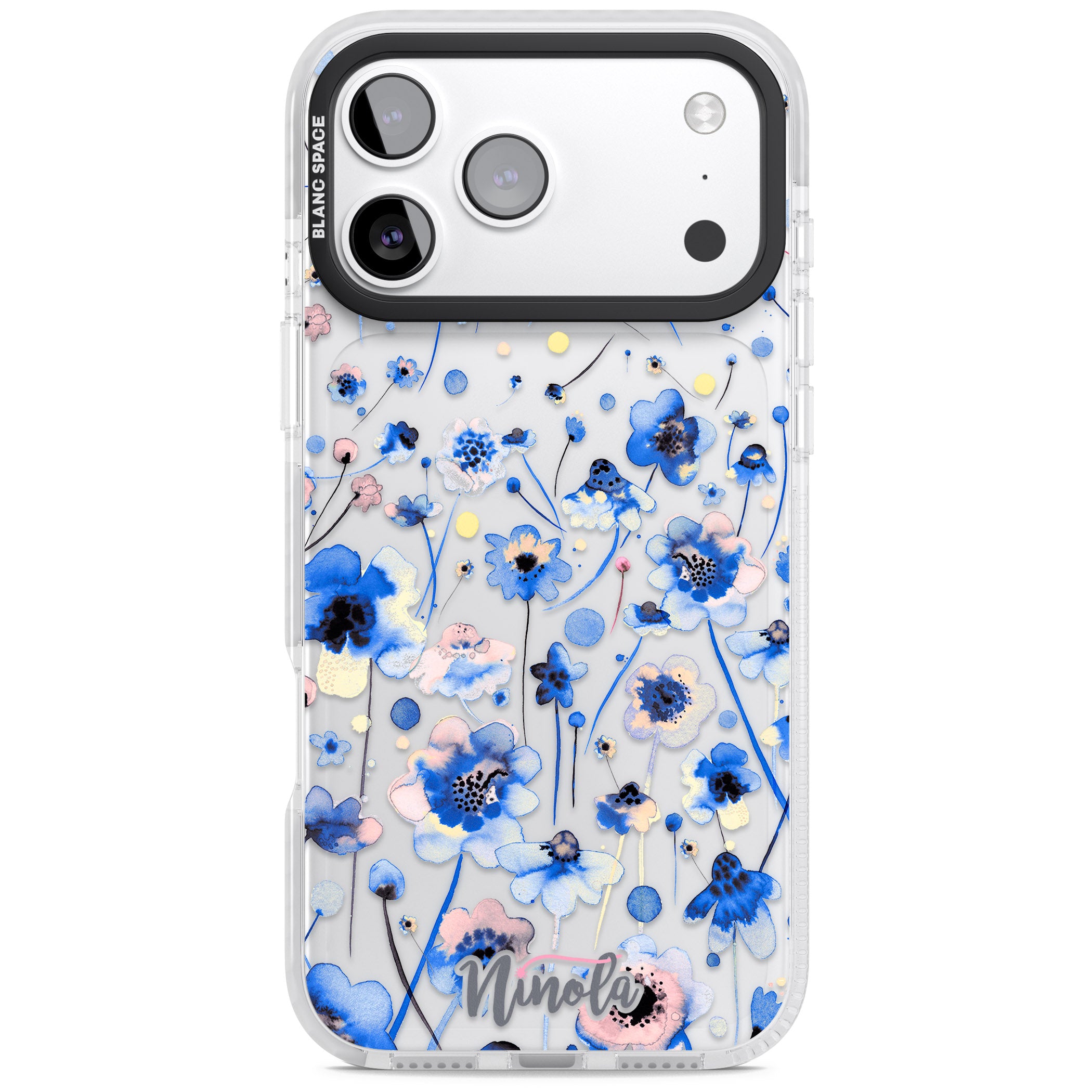 Ink Flowers Blue iPhone 17 Pro Max Impact Clear Phone Case