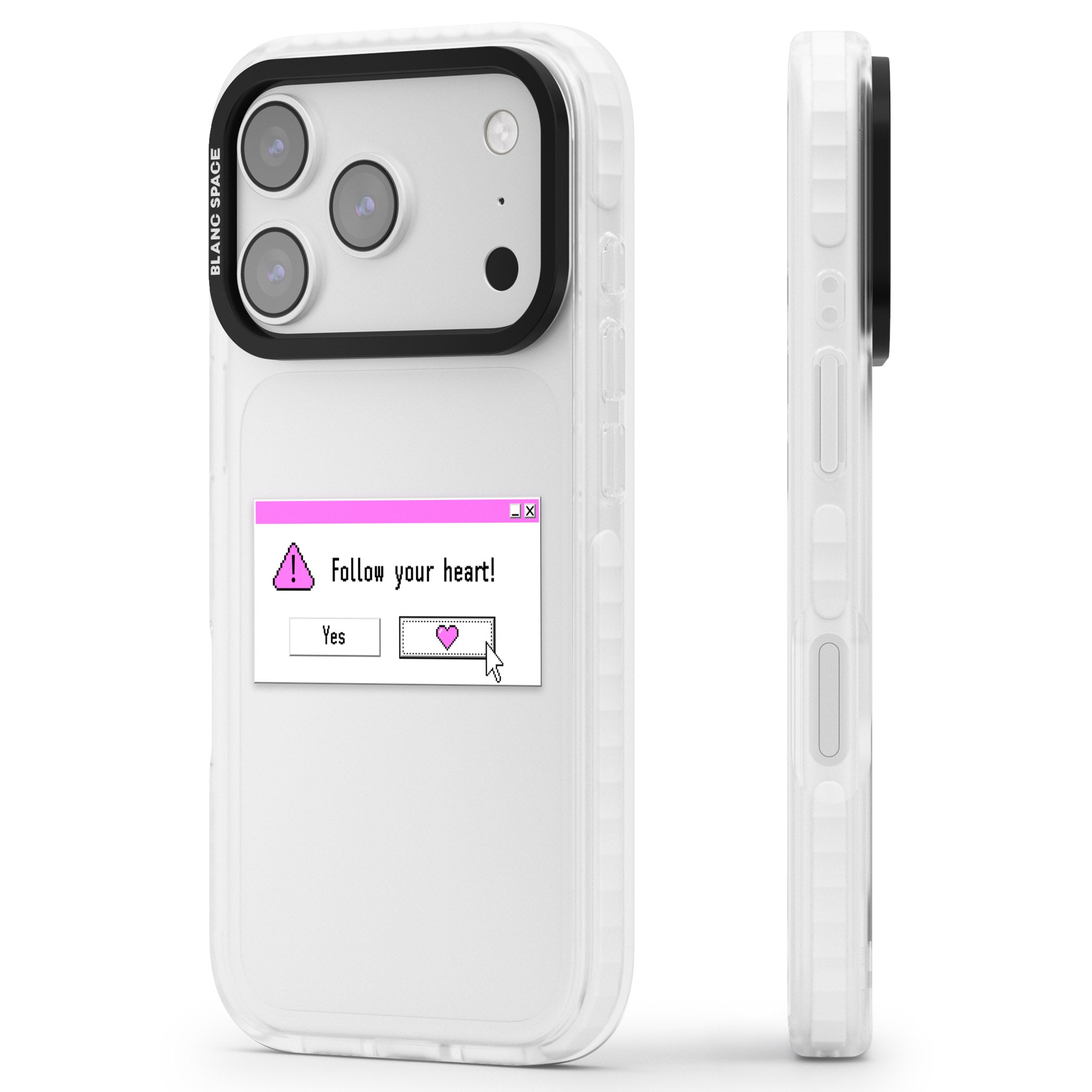 Follow Your Heart.Exe iPhone 17 Pro Max Impact Clear Phone Case Side Profile