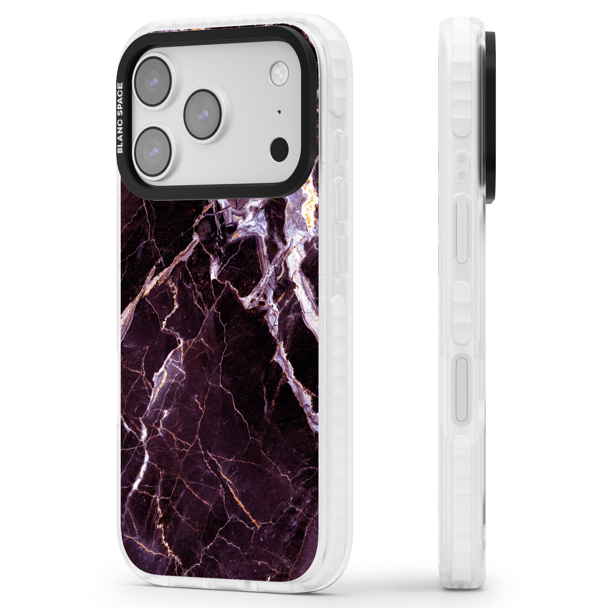 Violet Shatter Marble iPhone 17 Pro Max Impact Clear Phone Case Side Profile