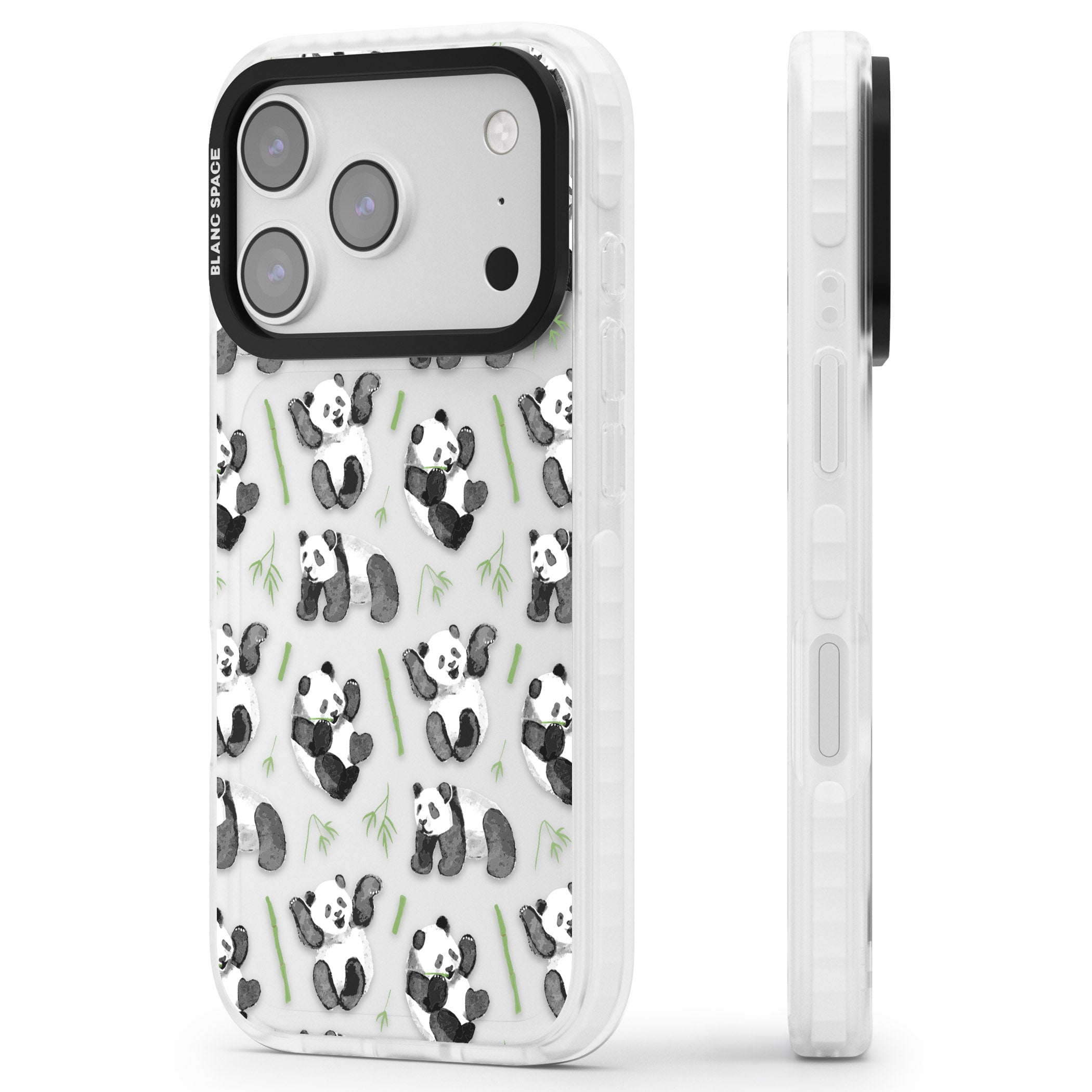 Watercolour Panda Pattern iPhone 17 Pro Max Impact Clear Phone Case Side Profile