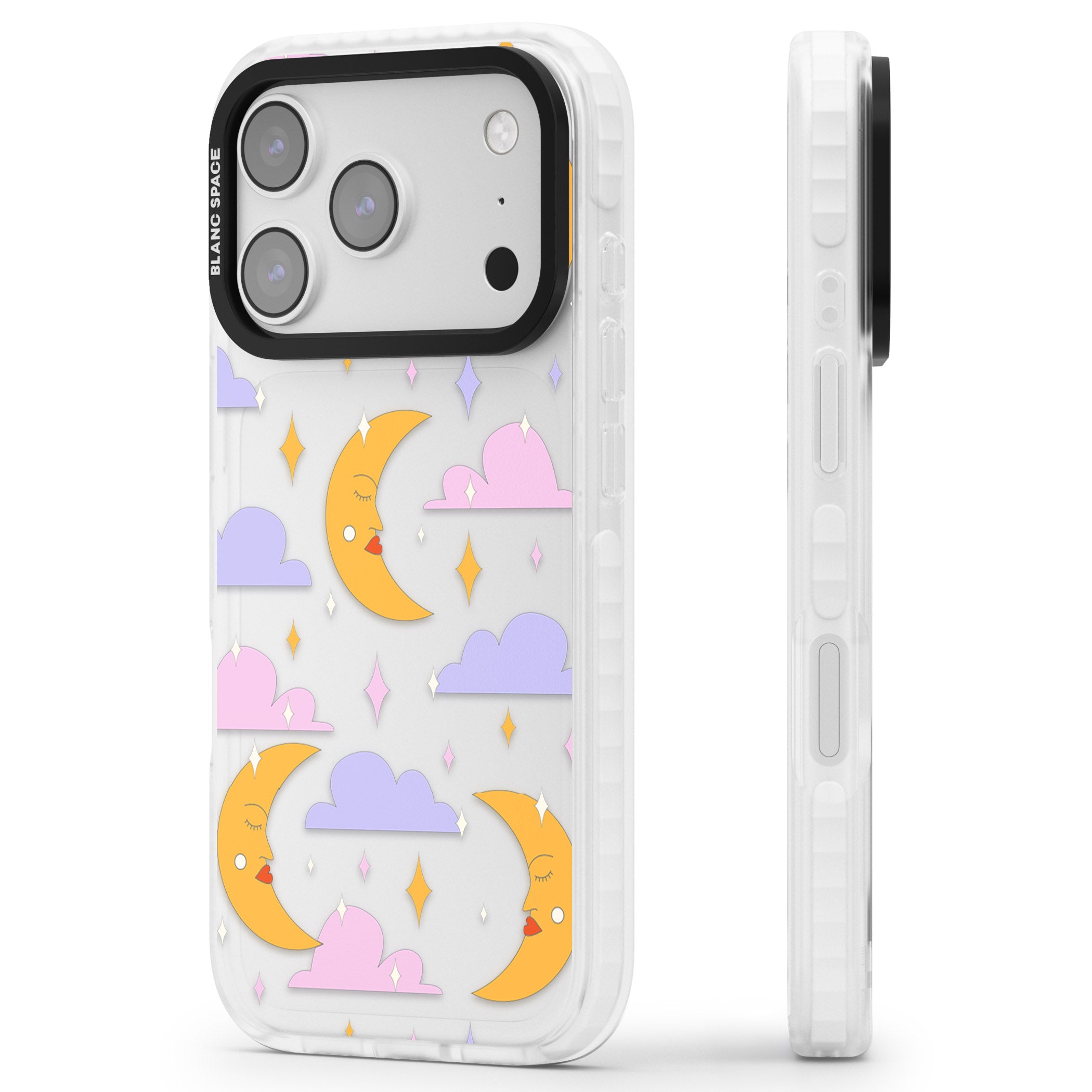 Moons & Clouds iPhone 17 Pro Max Impact Clear Phone Case Side Profile
