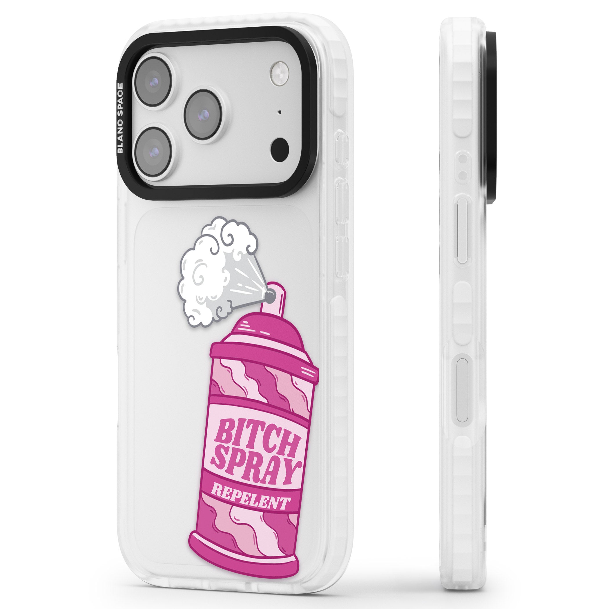 B*Tch Spray iPhone 17 Pro Impact Clear Phone Case Side Profile