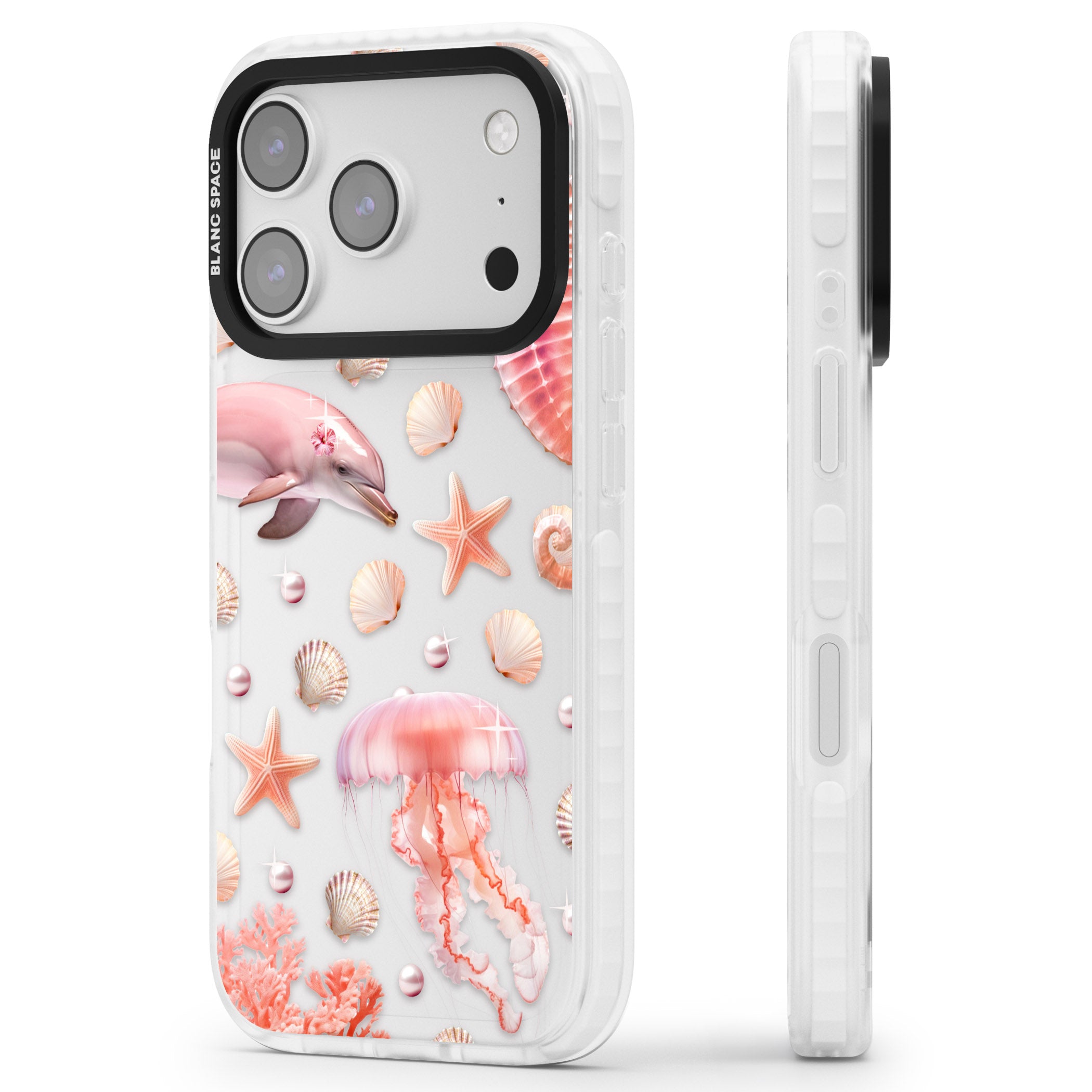 Pink Sealife iPhone 17 Pro Max Impact Clear Phone Case Side Profile