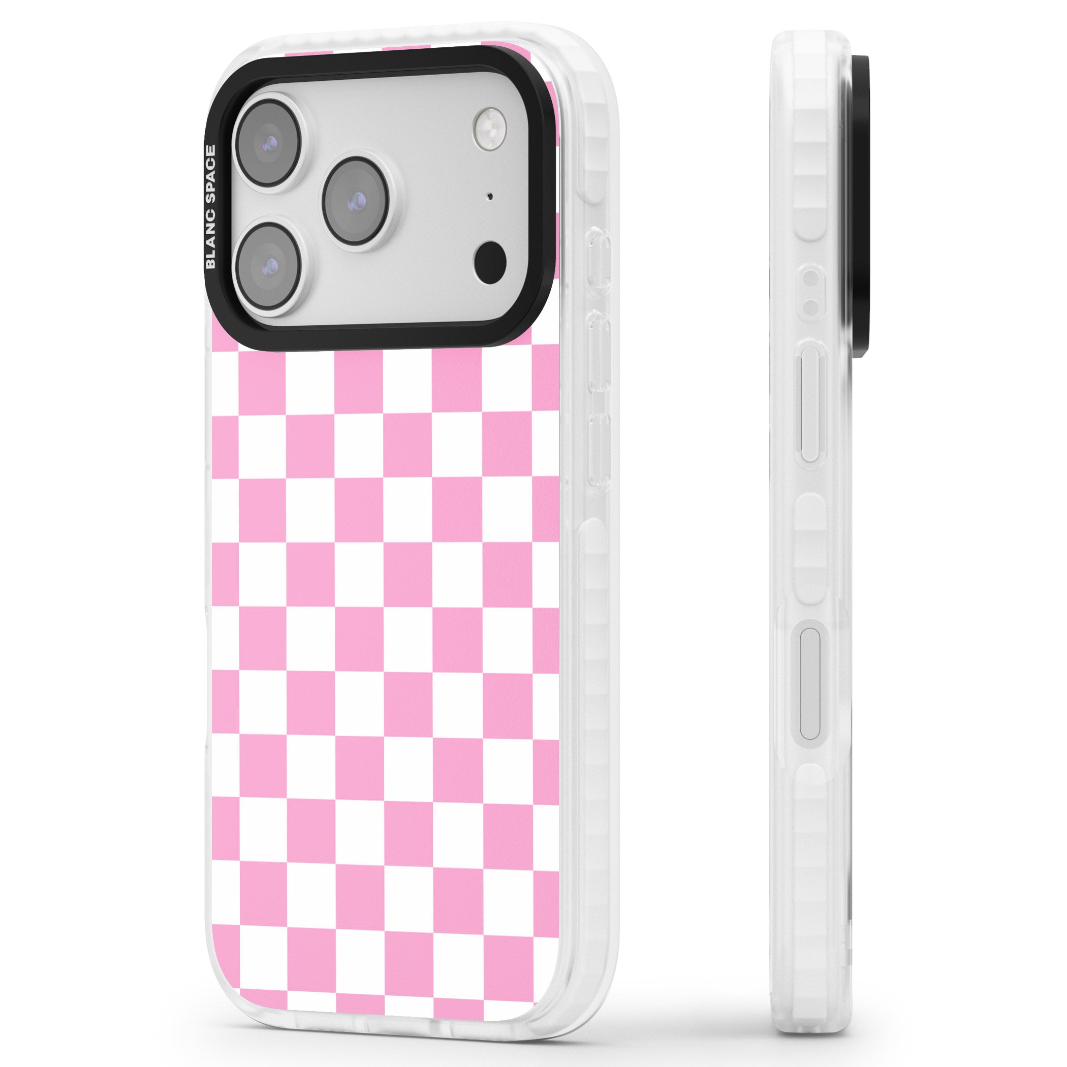 Pink Checkered iPhone 17 Pro Max Impact Clear Phone Case Side Profile