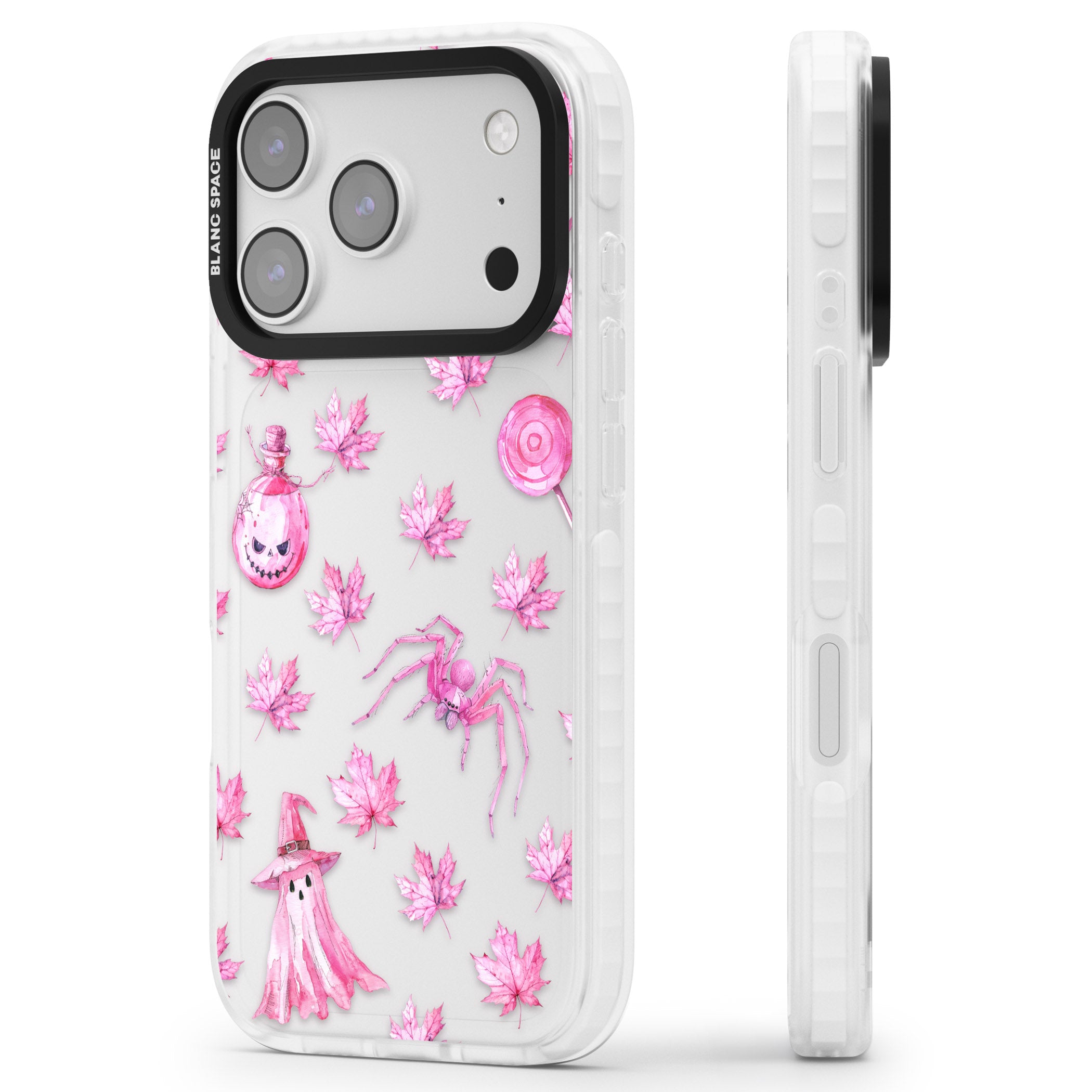 Pink Moon Maple iPhone 17 Pro Max Impact Clear Phone Case Side Profile