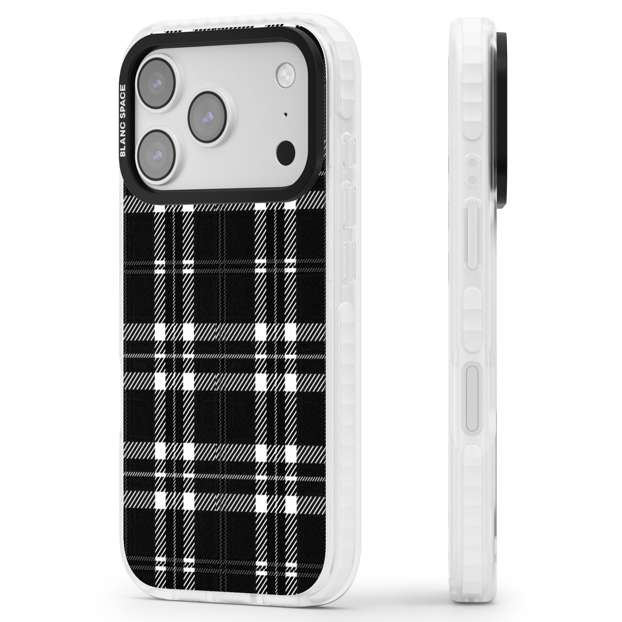 Divine Black Plaid iPhone 17 Pro Max Impact Clear Phone Case Side Profile