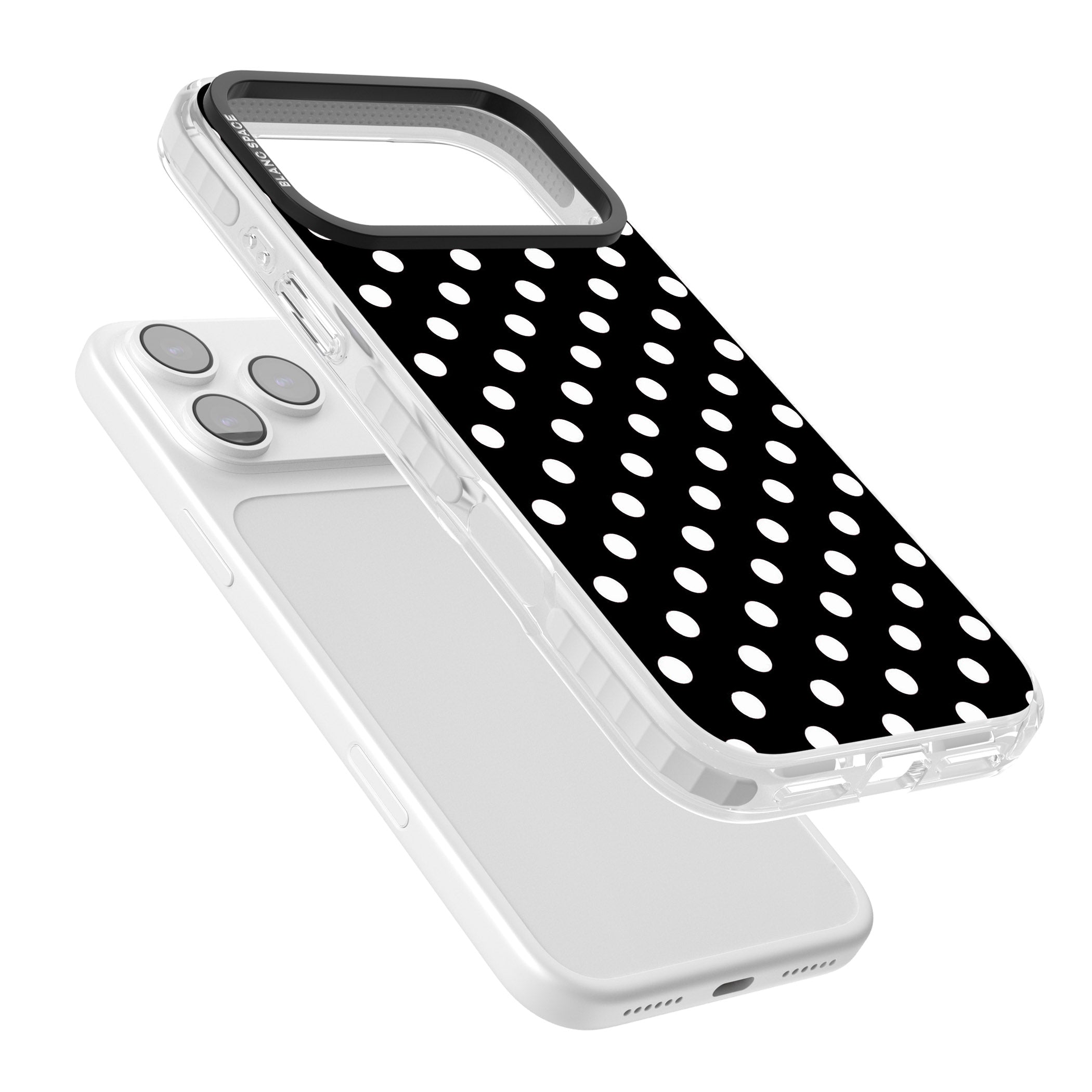Designer Chic Black Polka Dot iPhone 17 Pro Max Impact Clear Phone Case Colours