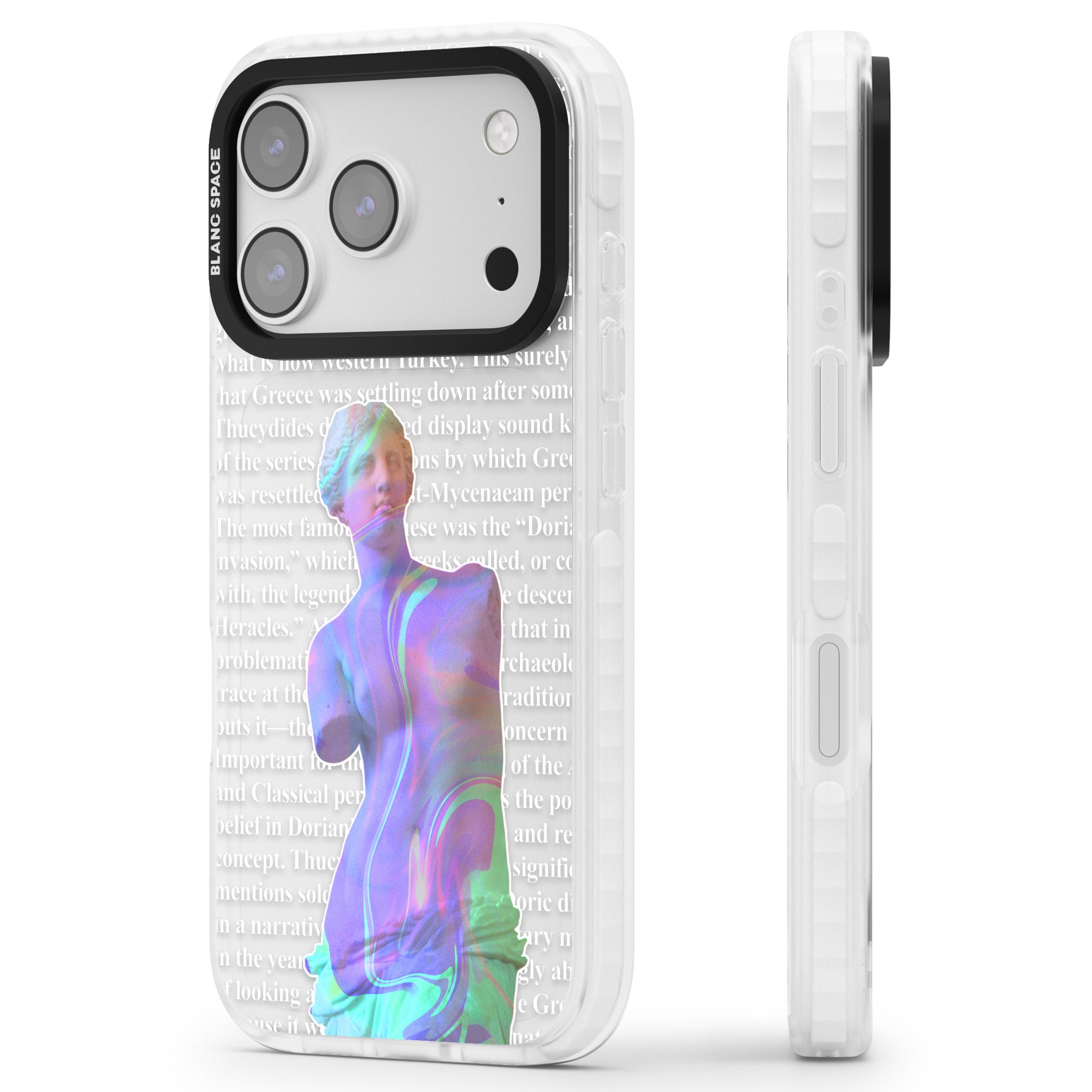 Iridescent De Milo iPhone 17 Pro Max Impact Clear Phone Case Side Profile