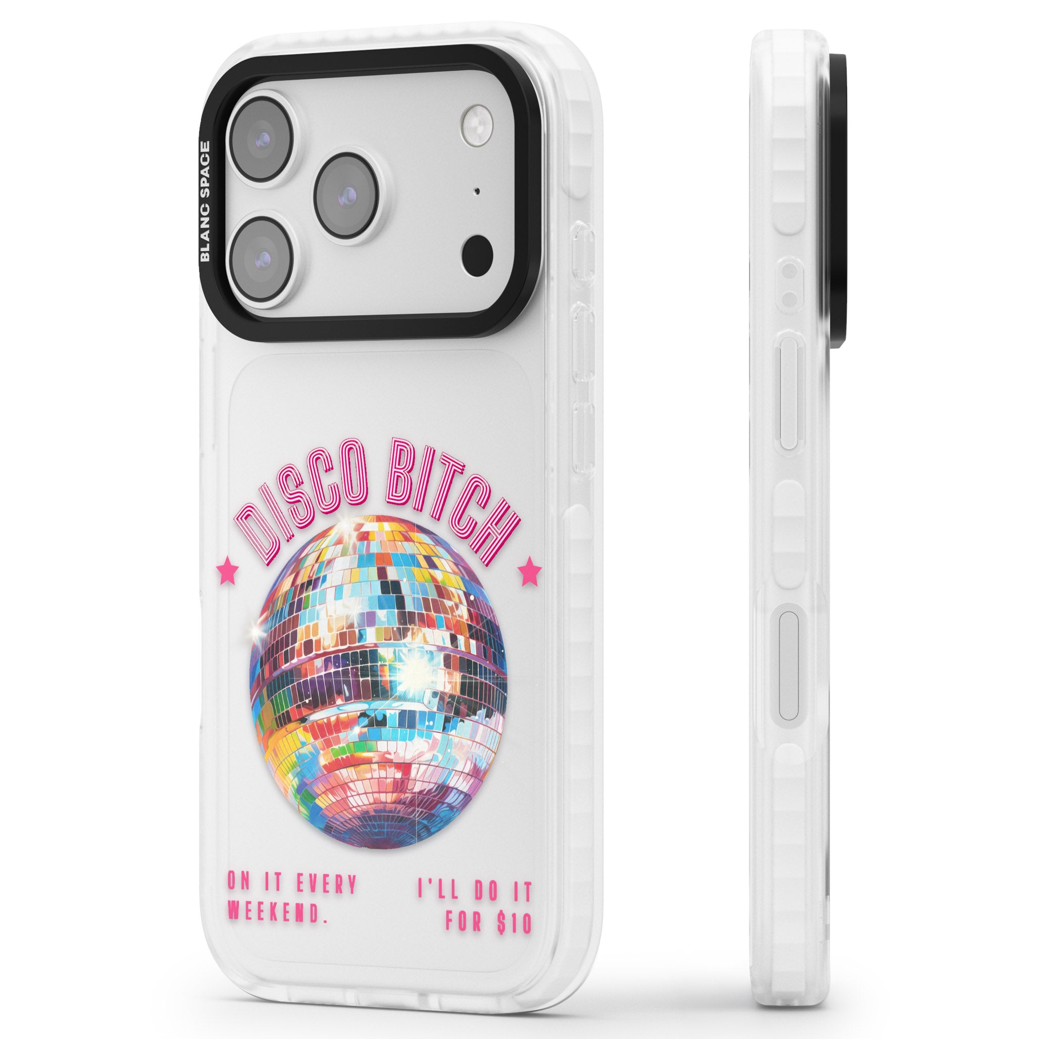 Disco B Tch iPhone 17 Pro Max Impact Clear Phone Case Side Profile