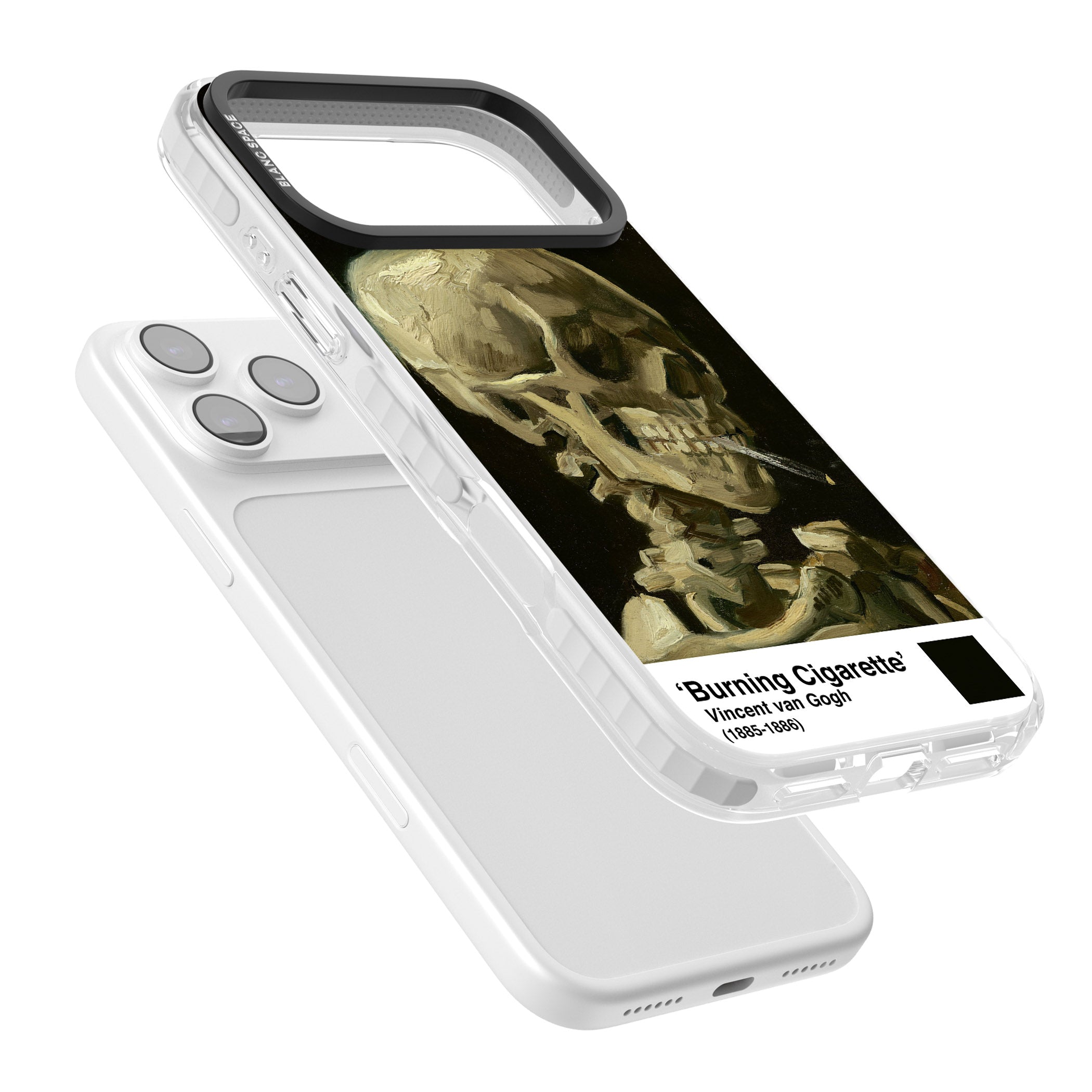 Skull Of A Skeleton With Burning Cigarette iPhone 17 Pro Max Impact Clear Phone Case Colours