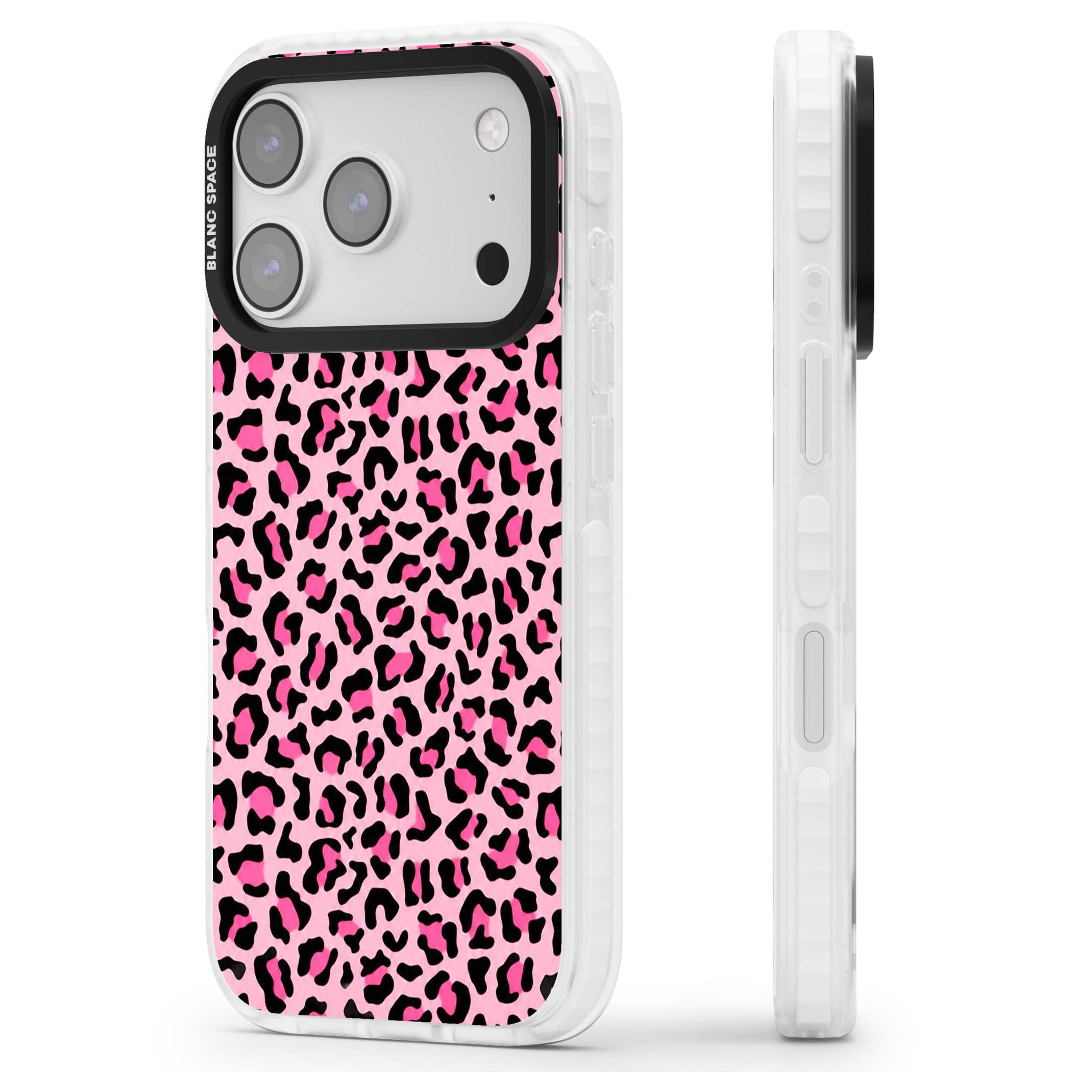 Pink Leopard baddie iPhone case | Black Impact case for iPhone 17 Pro, iPhone 17 Pro Max