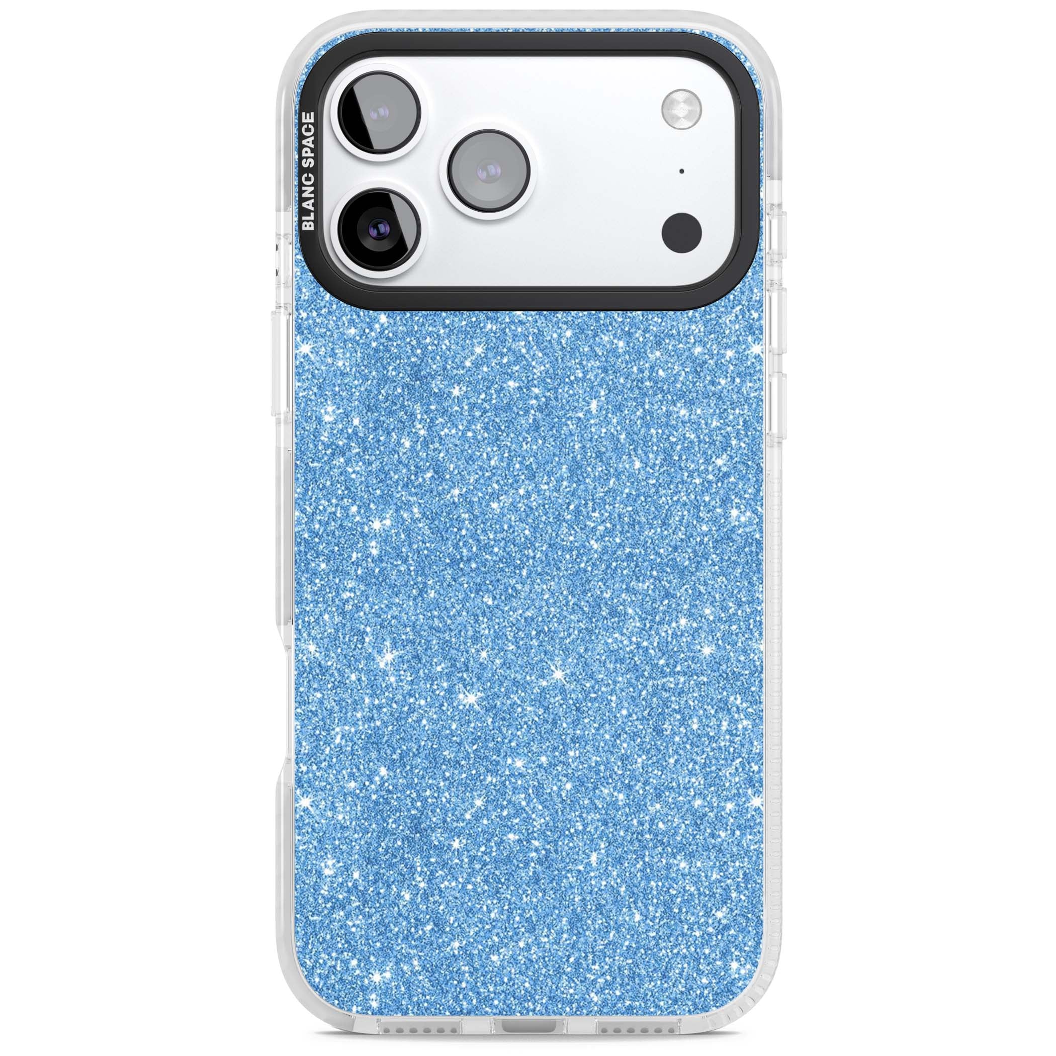 Blue Glitter blue glitter iPhone case featuring dense sparkling cerulean glitter with a glamorous shimmering finish | Black Impact case for iPhone 17 Pro, iPhone 17 Pro Max