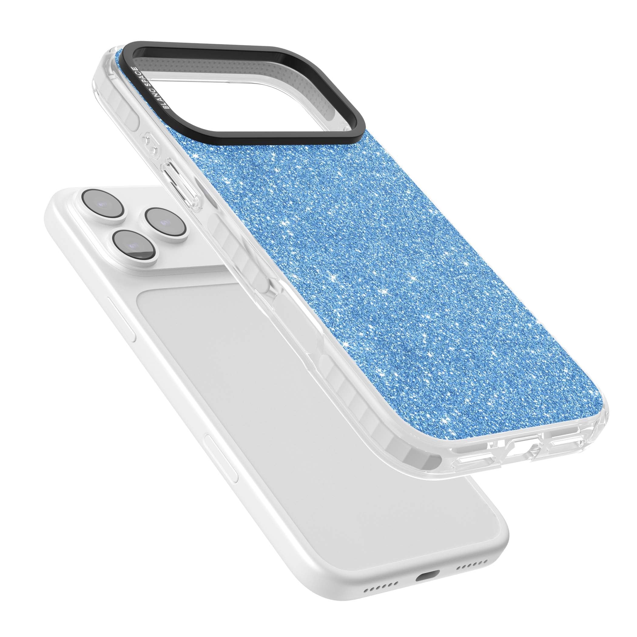 Blue Glitter blue glitter iPhone case featuring dense sparkling cerulean glitter with a glamorous shimmering finish | Black Impact case for iPhone 17 Pro, iPhone 17 Pro Max