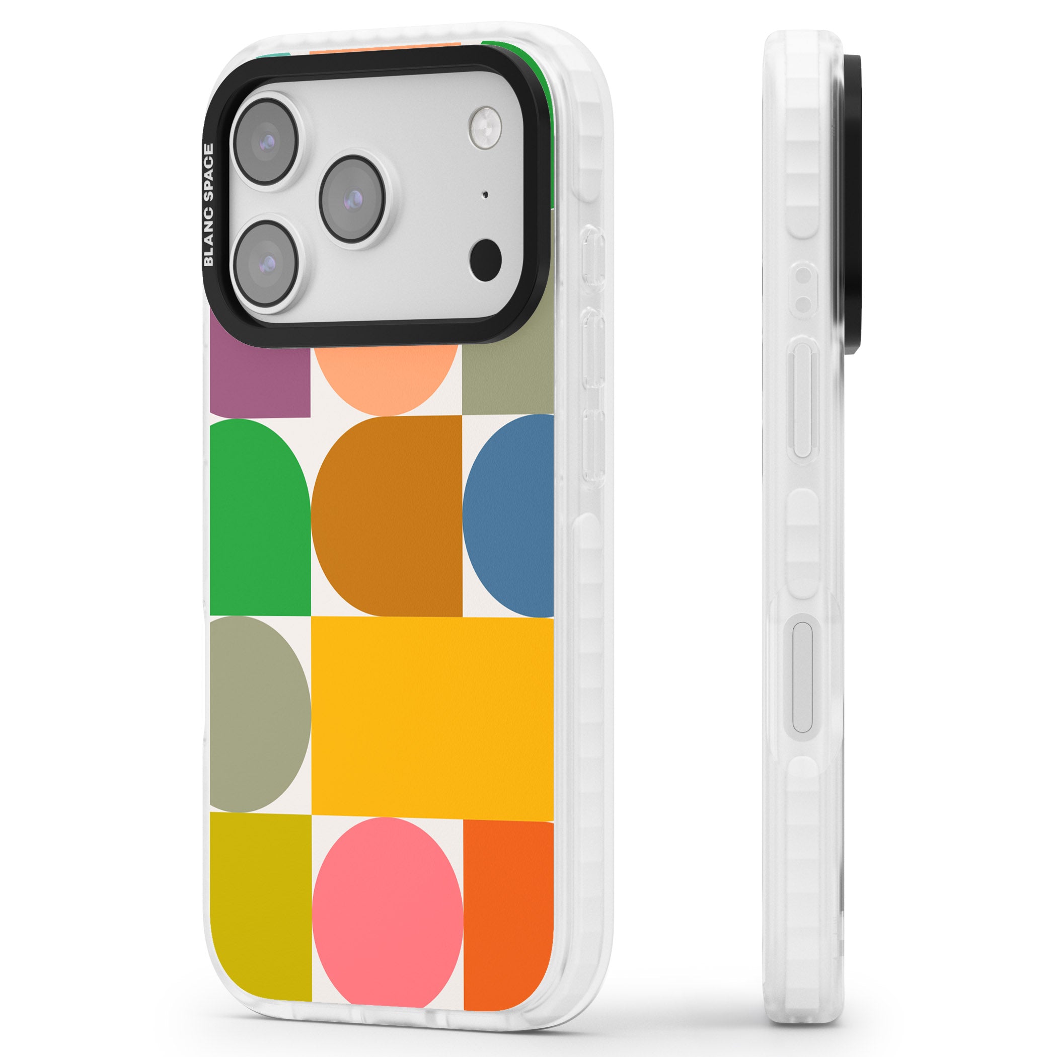 Retro Colorful Shapes iPhone 17 Pro Max Impact Clear Phone Case Side Profile