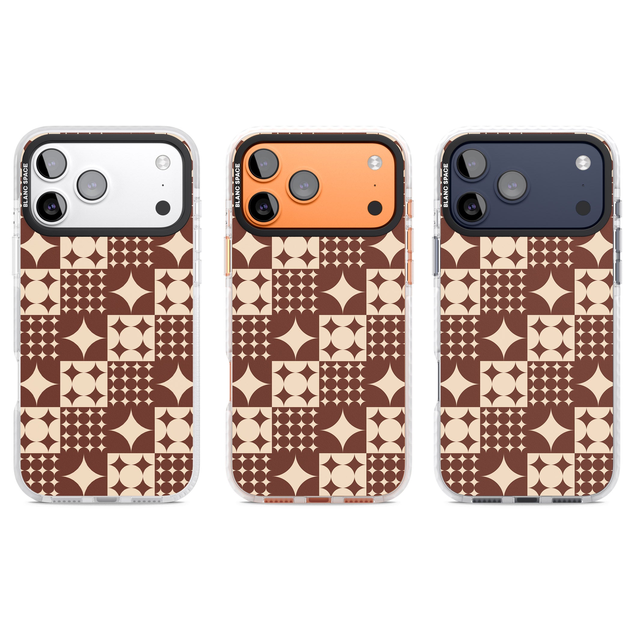 Mid Century Brown Checked iPhone 17 Pro Impact Clear Phone Case APT Impact Protection