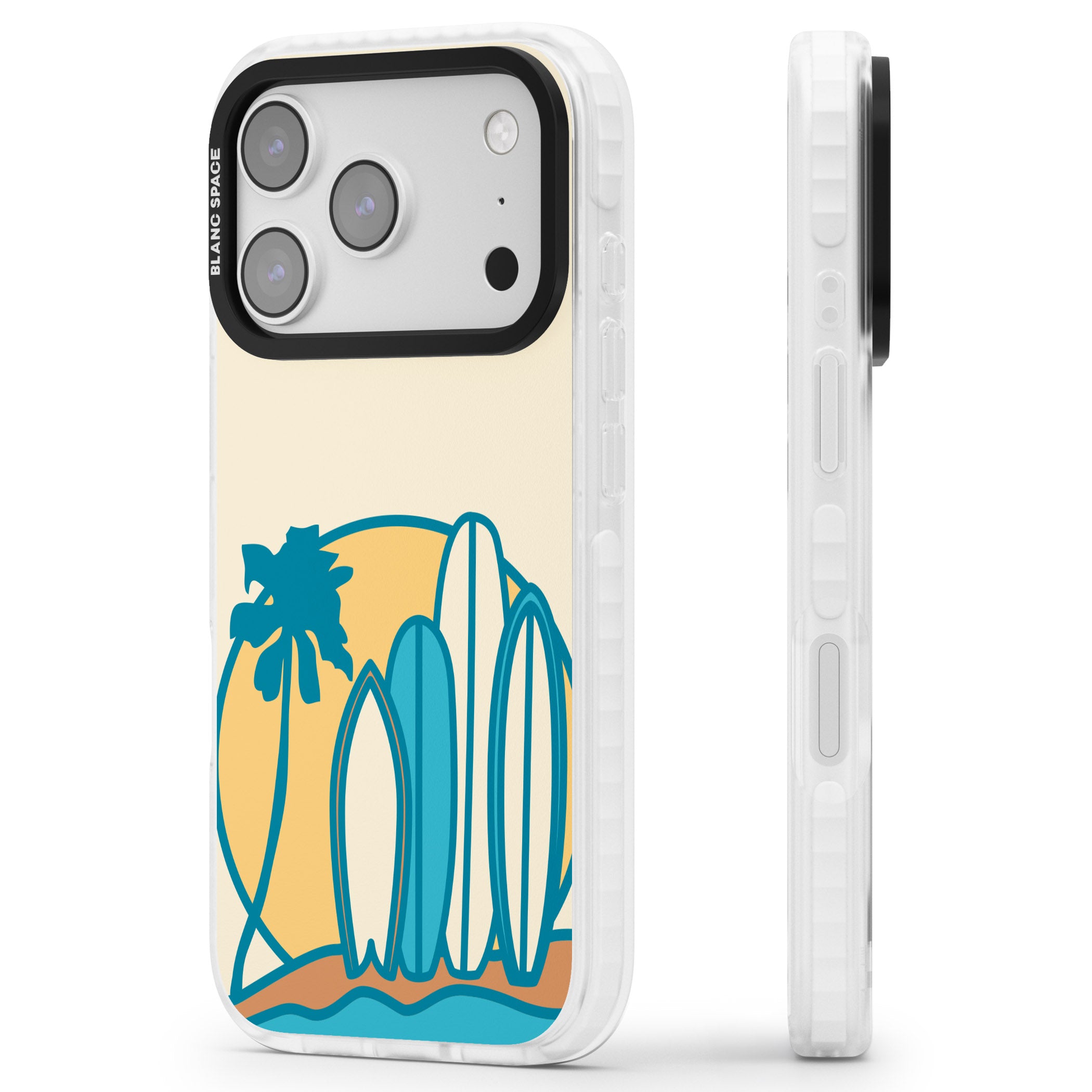 Coastal Surf Vibes iPhone 17 Pro Max Impact Clear Phone Case Side Profile