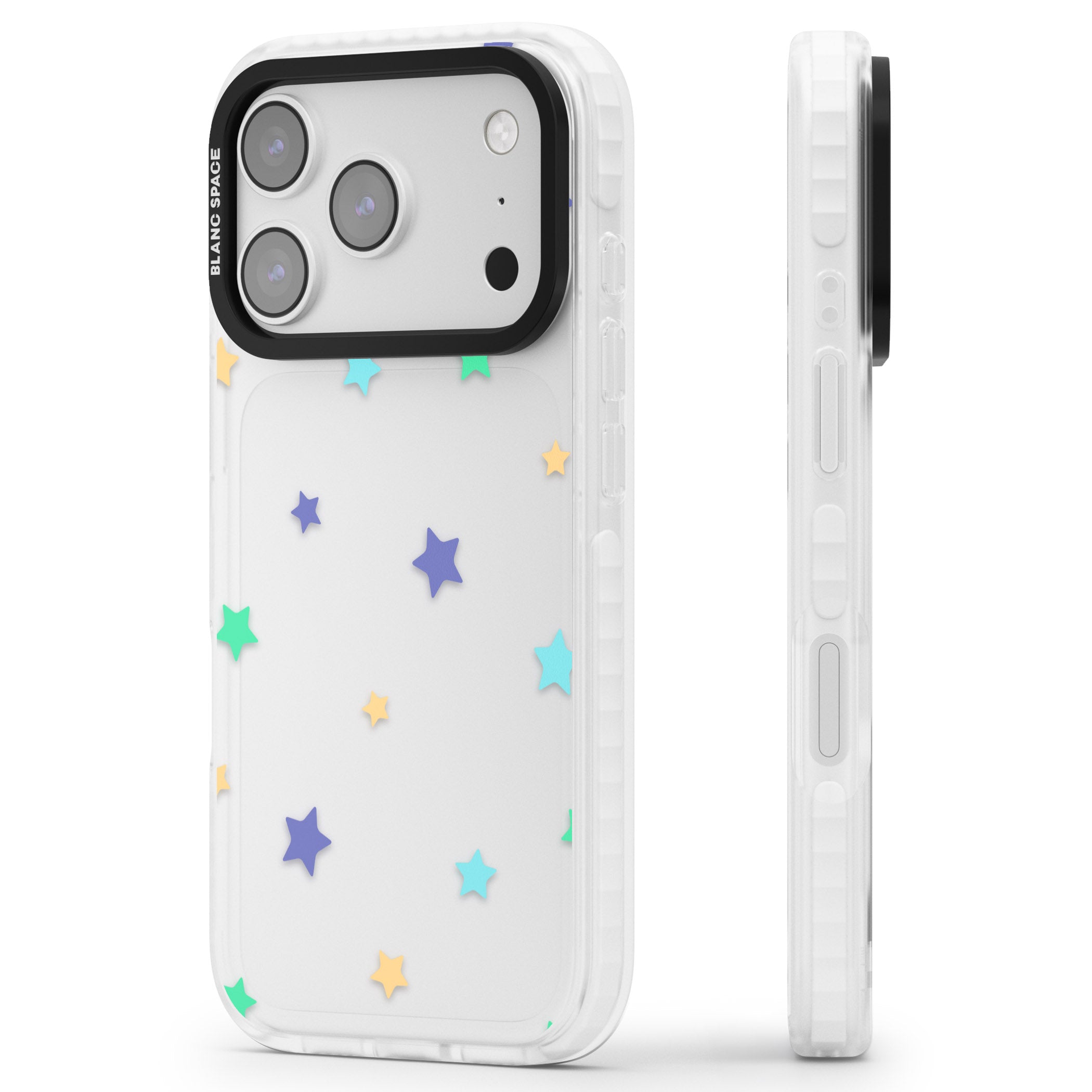 Pastel Star Pattern iPhone 17 Pro Max Impact Clear Phone Case Side Profile