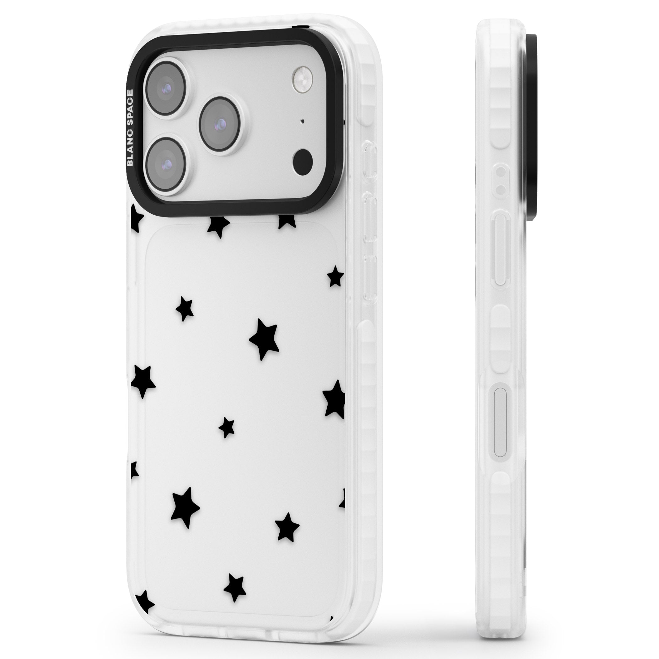 Starry Night Black Stars iPhone 17 Pro Max Impact Clear Phone Case Side Profile