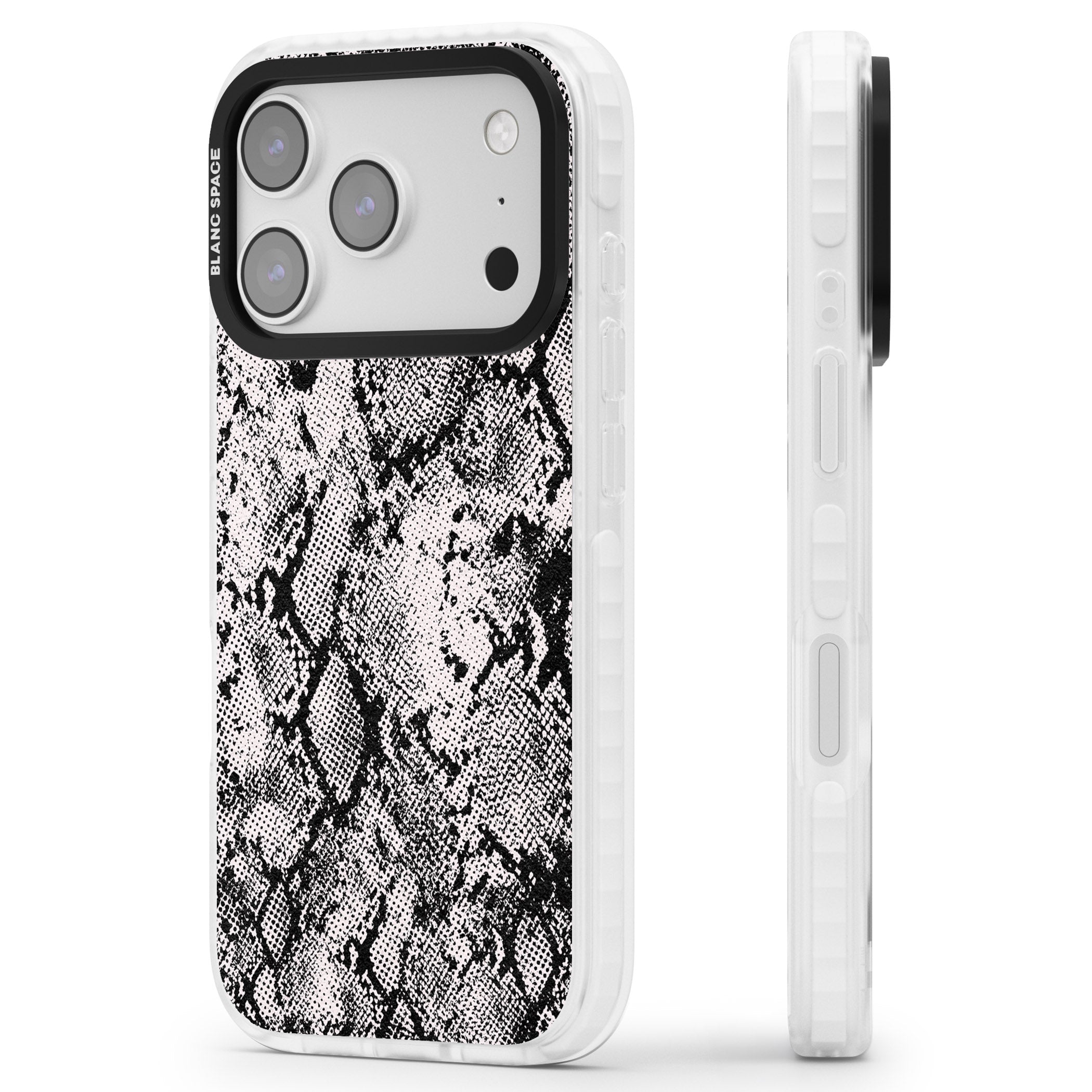 Pastel Snakeskin Grey iPhone 17 Pro Impact Clear Phone Case Side Profile