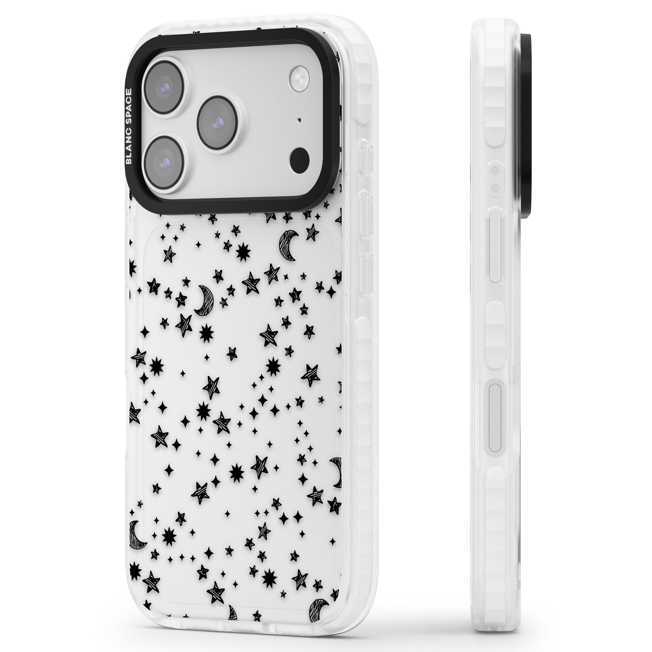 Black Cosmic Galaxy Pattern iPhone 17 Pro Max Impact Clear Phone Case Side Profile