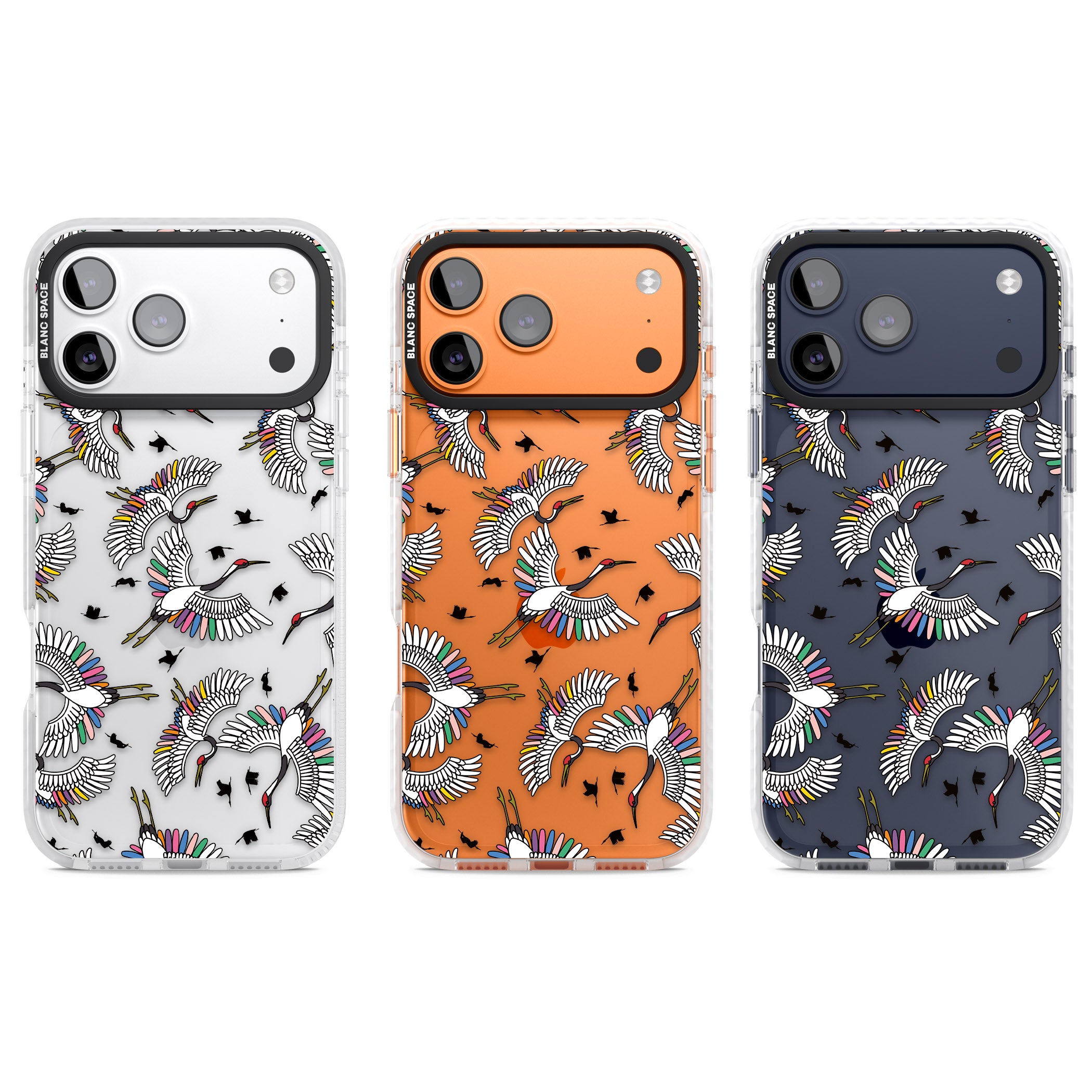 Colourful Crane Pattern iPhone 17 Pro Impact Clear Phone Case APT Impact Protection