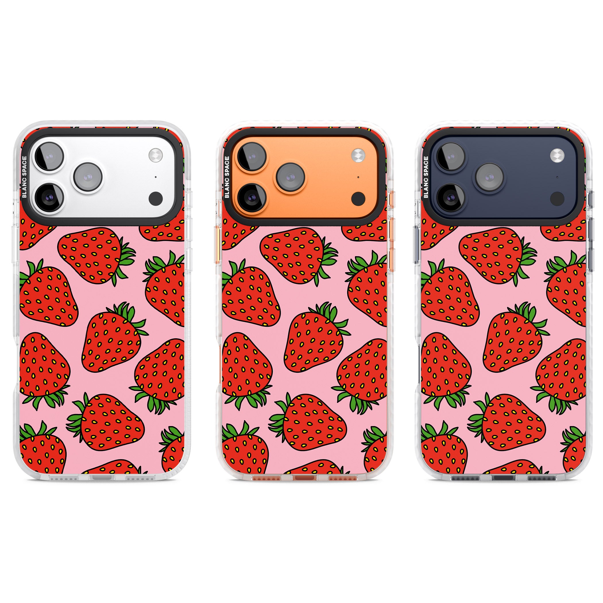 Strawberry Pattern (Pink) iPhone 17 Pro Impact Clear Phone Case APT Impact Protection