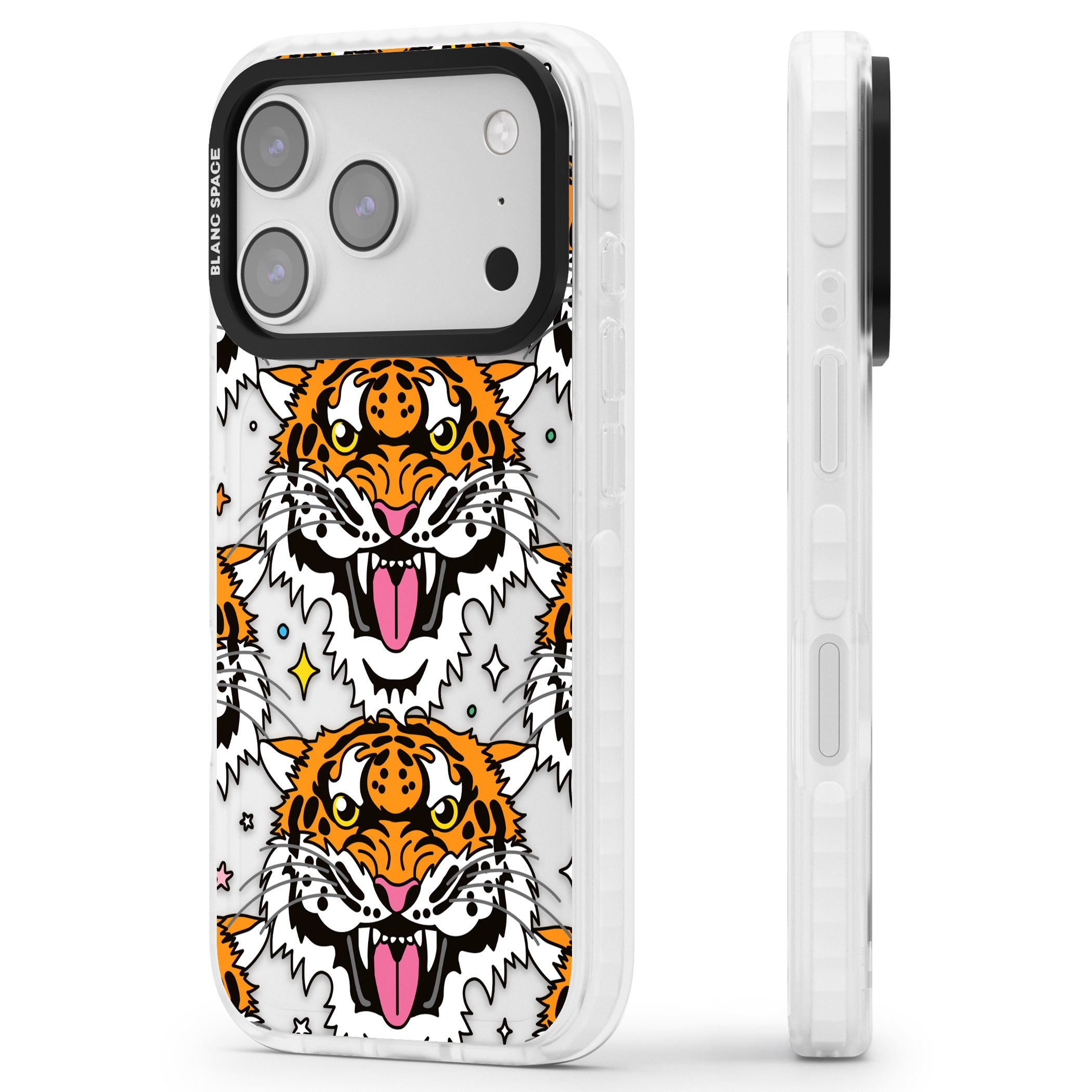 Fierce Jungle Tigers iPhone 17 Pro Max Impact Clear Phone Case Side Profile