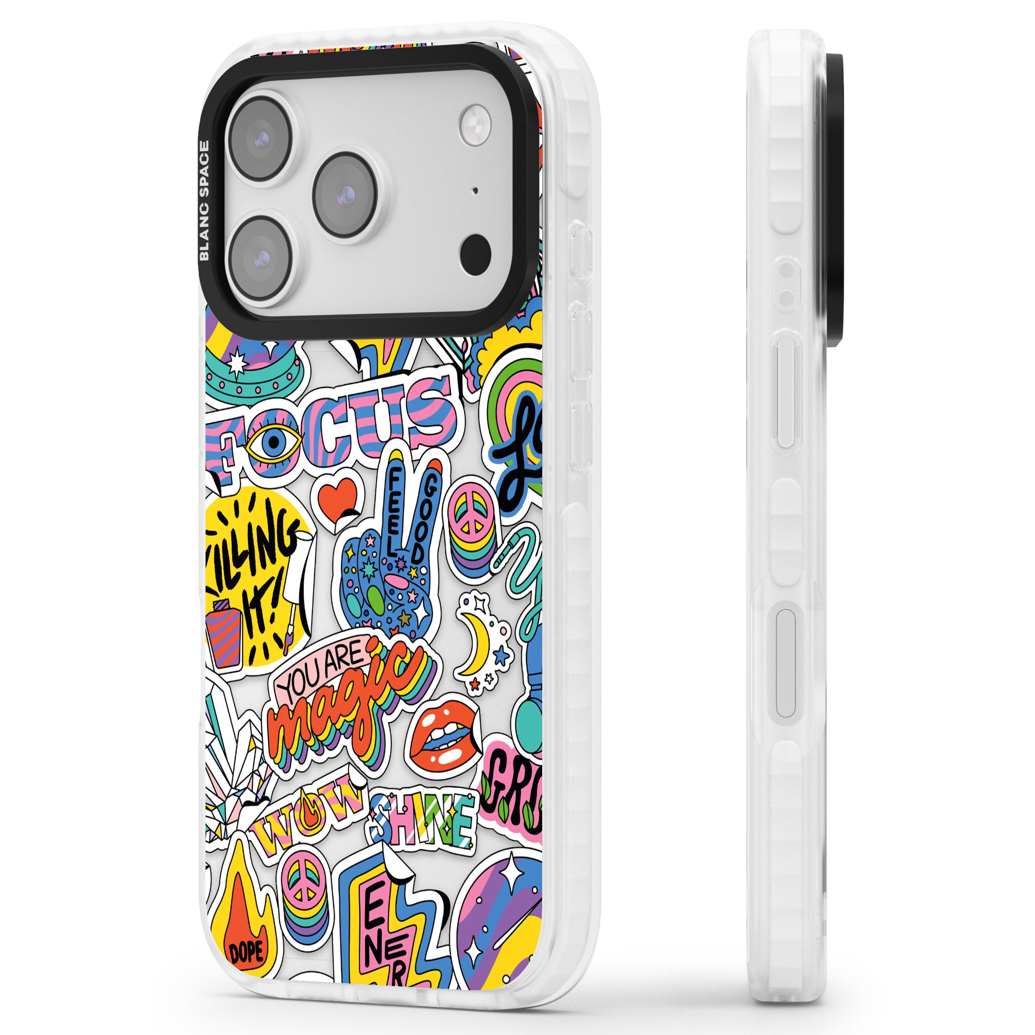 Magic Sticker Collage iPhone 17 Pro Max Impact Clear Phone Case Side Profile