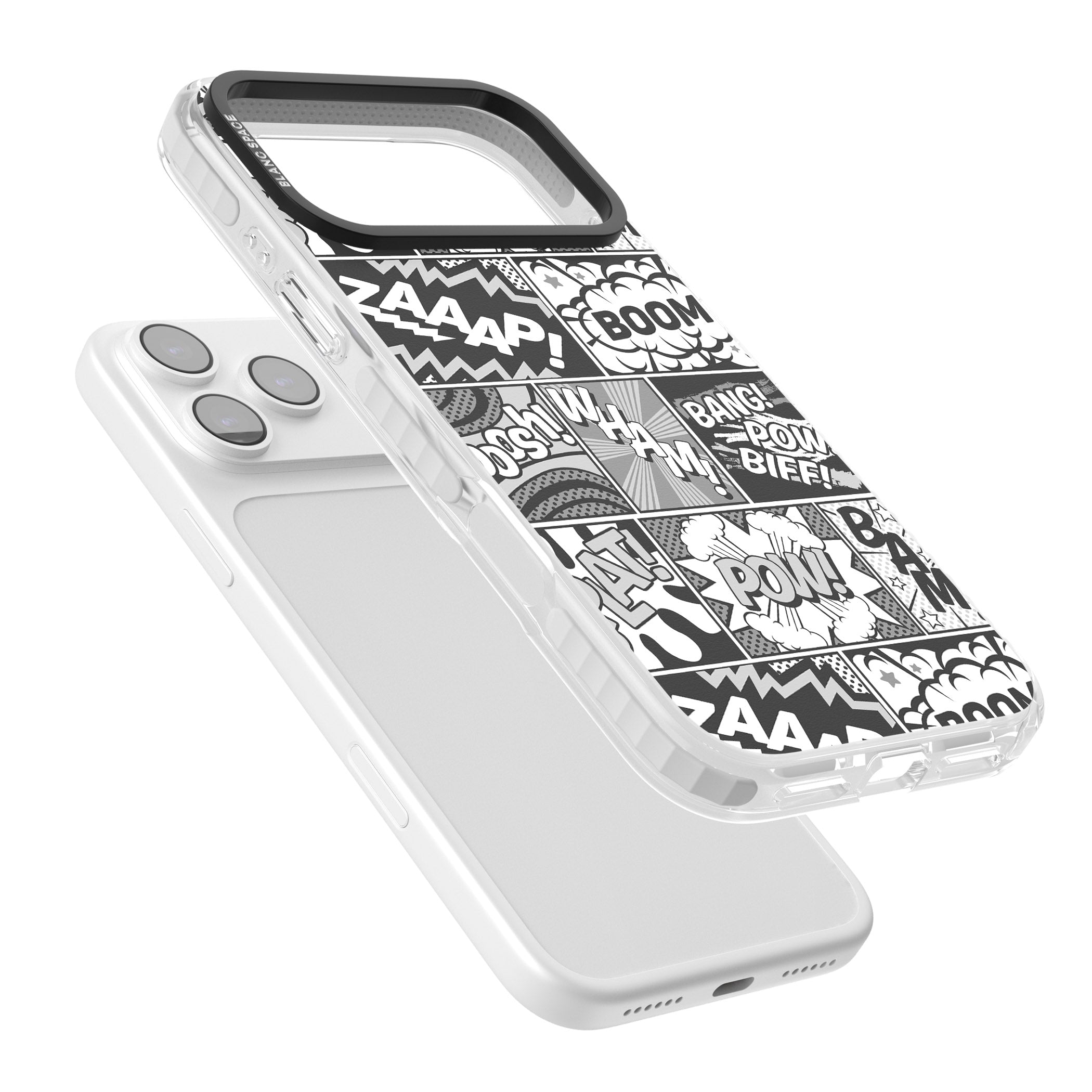 Onomatopoeia (Black & White) iPhone 17 Pro Max Impact Clear Phone Case Colours
