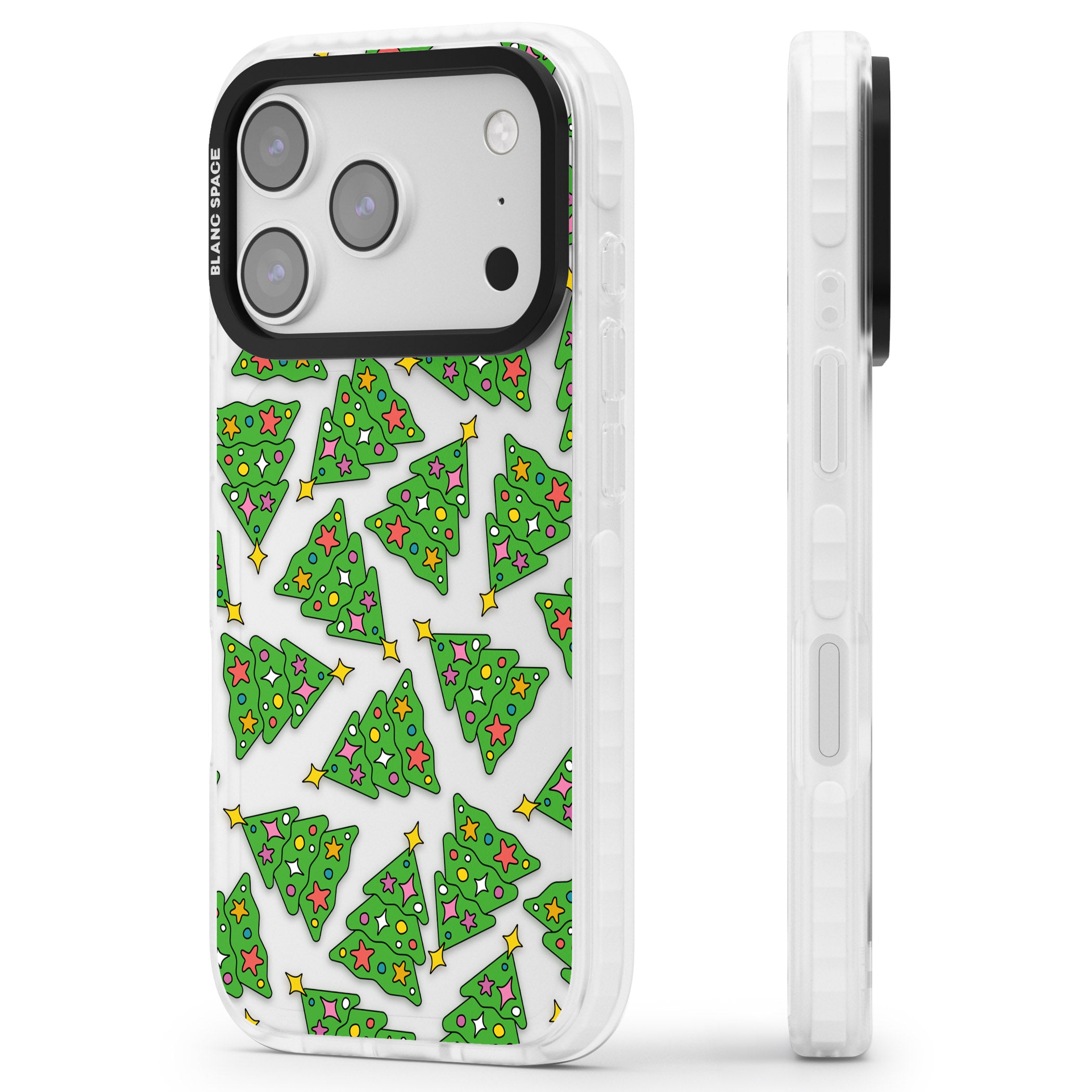 Christmas Tree Pattern iPhone 17 Pro Max Impact Clear Phone Case Side Profile