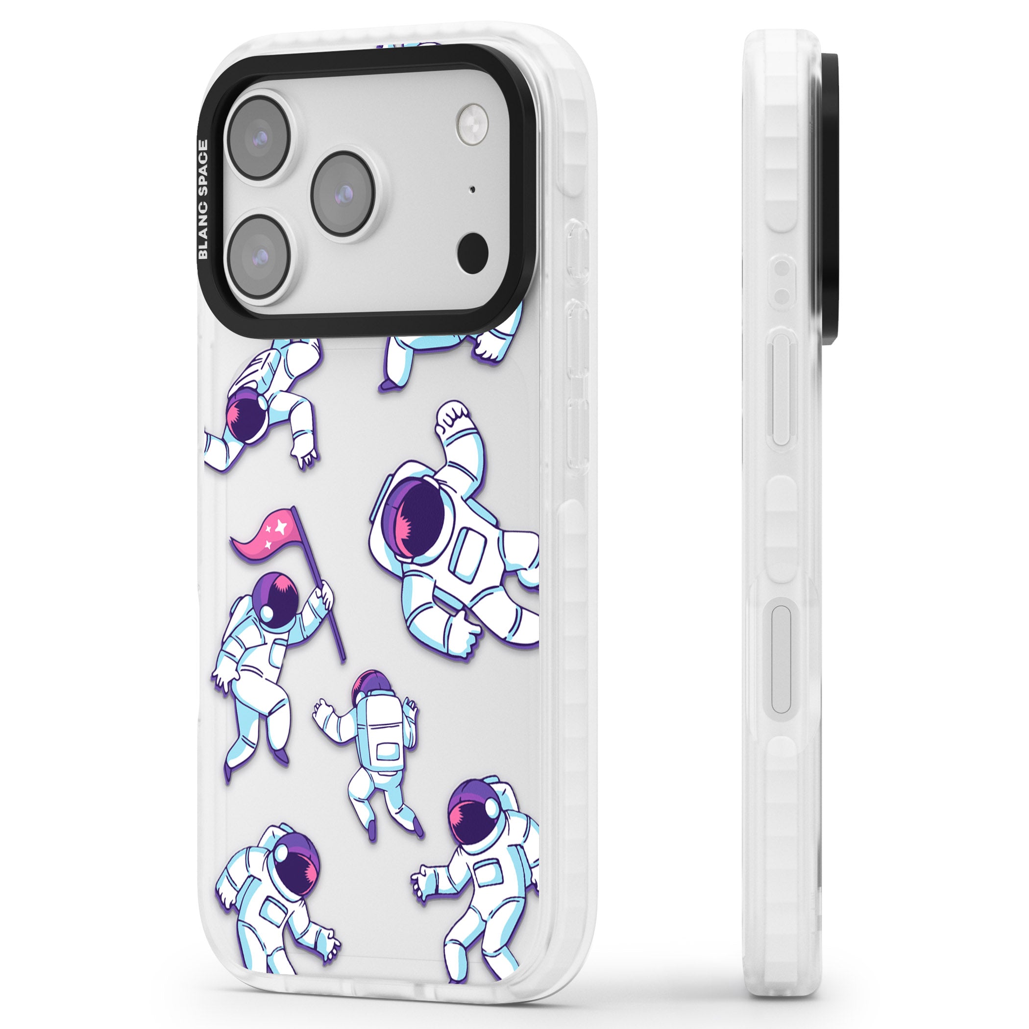 Astronaut Pattern iPhone 17 Pro Max Impact Clear Phone Case Side Profile