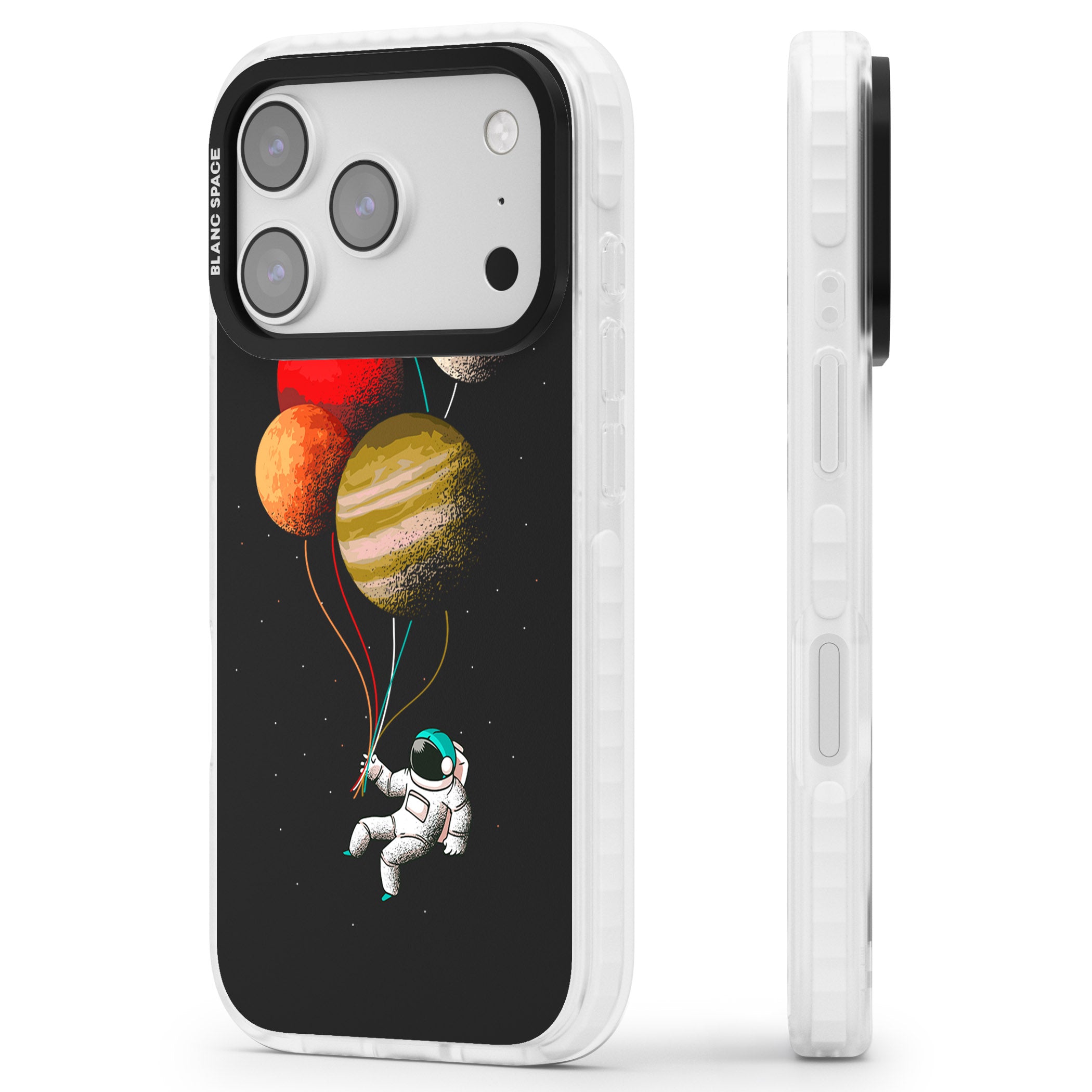 Astronaut Balloon Planets iPhone 17 Pro Max Impact Clear Phone Case Side Profile