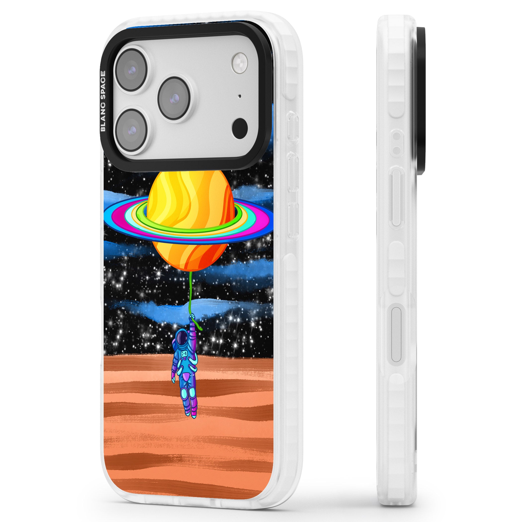 World On Helium iPhone 17 Pro Max Impact Clear Phone Case Side Profile