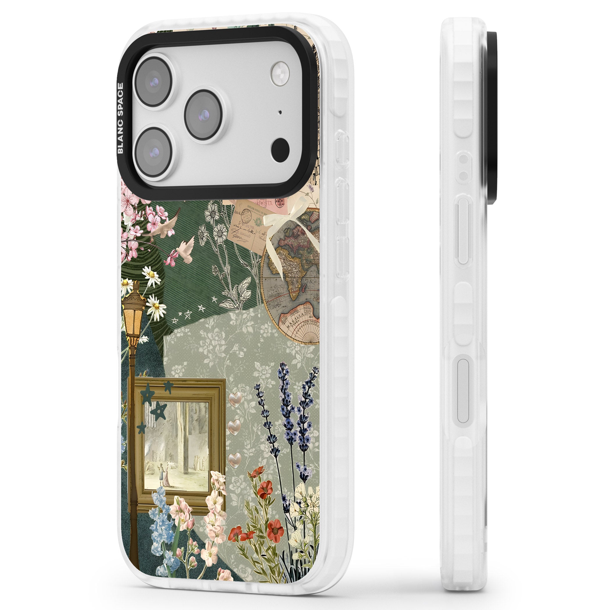 Vintage Spring Collage iPhone 17 Pro Max Impact Clear Phone Case Side Profile