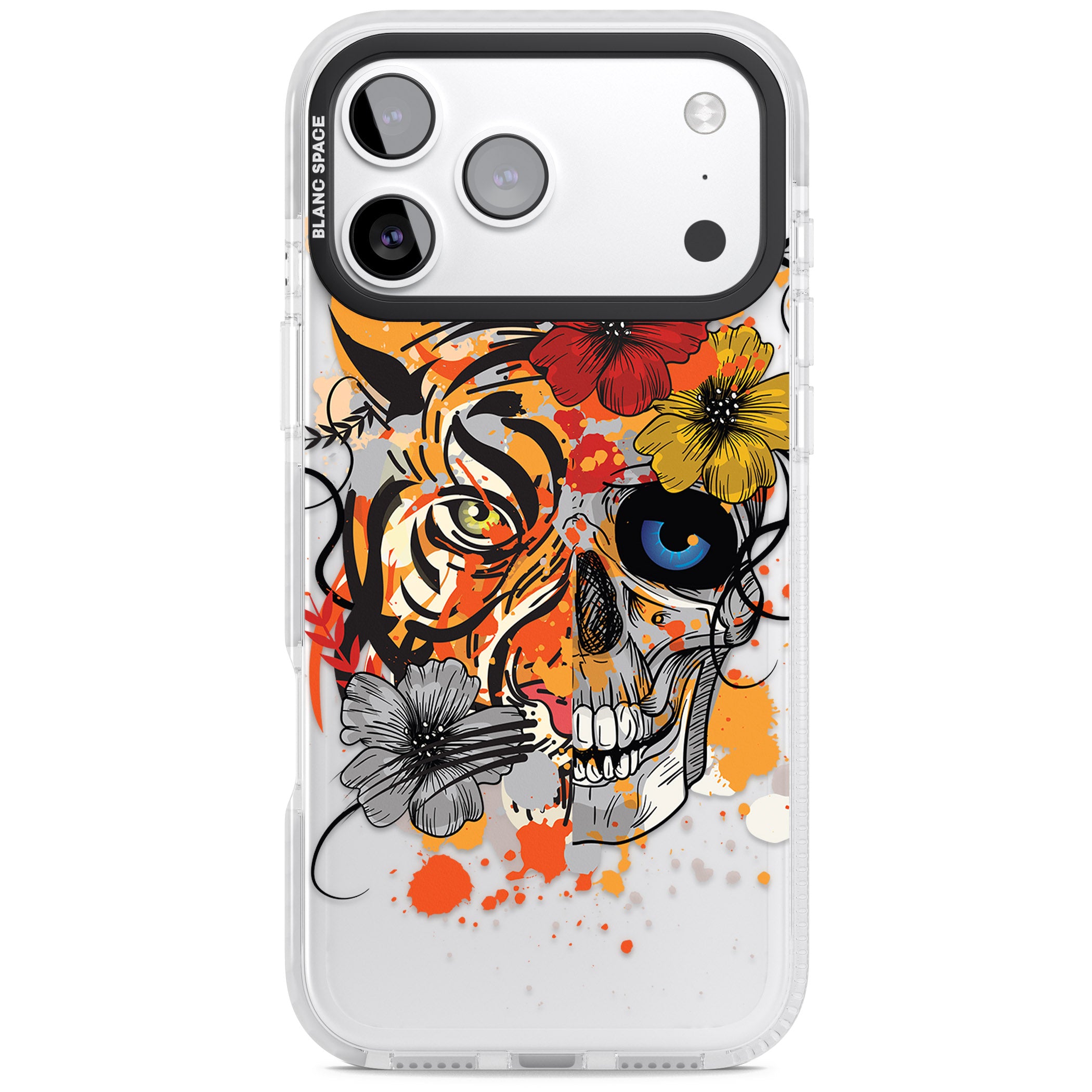 Sugar Skull Tiger Floral iPhone 17 Pro Max Impact Clear Phone Case