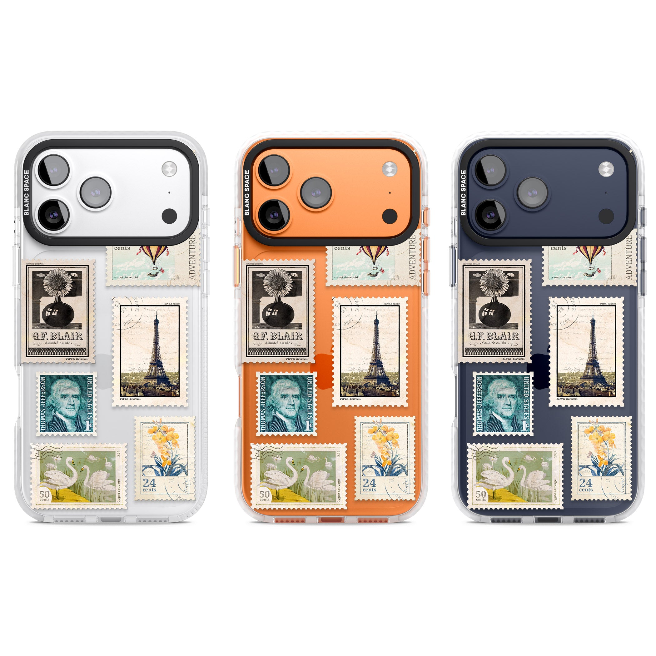 Vintage Stamps iPhone 17 Pro Impact Clear Phone Case APT Impact Protection