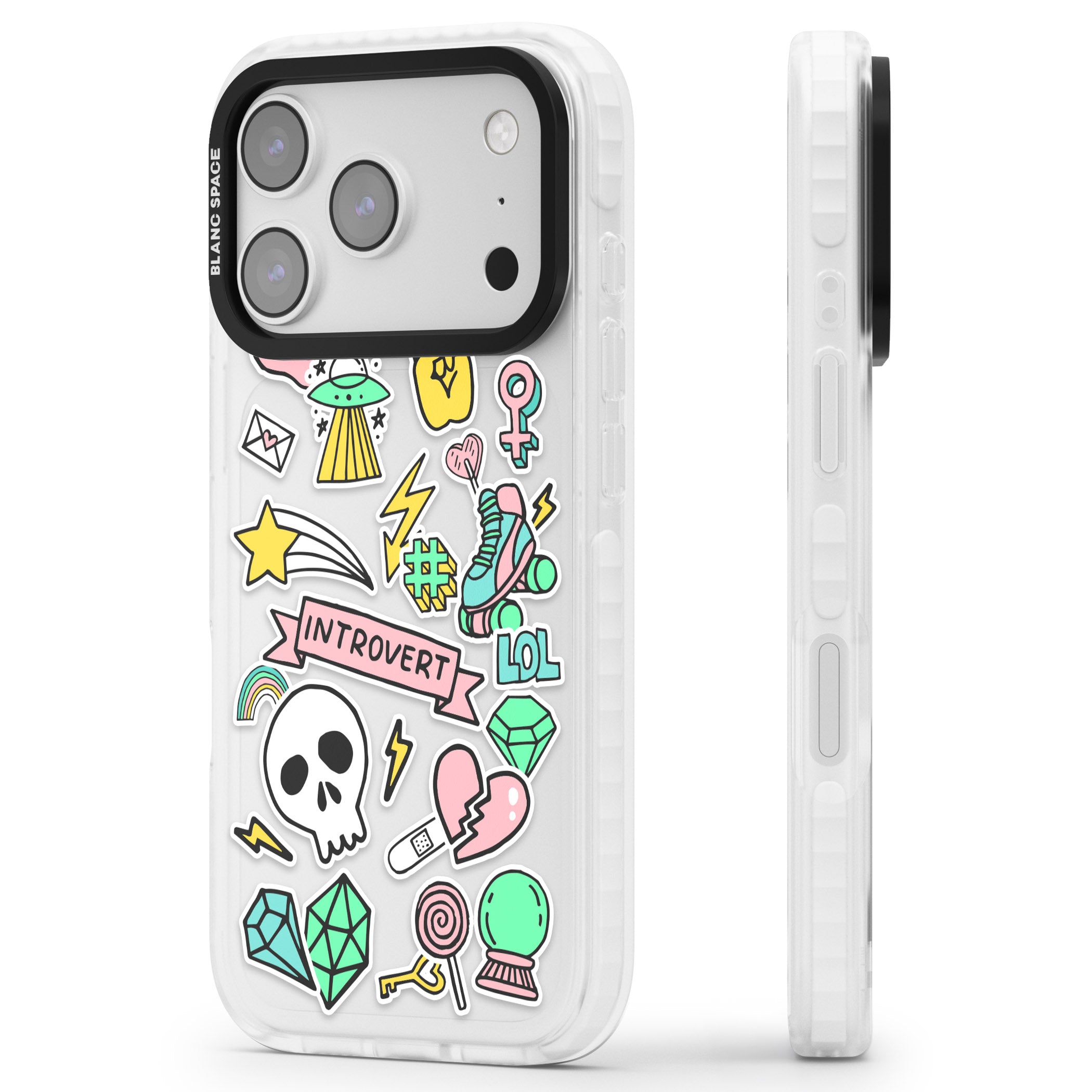 Introvert Sticker iPhone 17 Pro Max Impact Clear Phone Case Side Profile