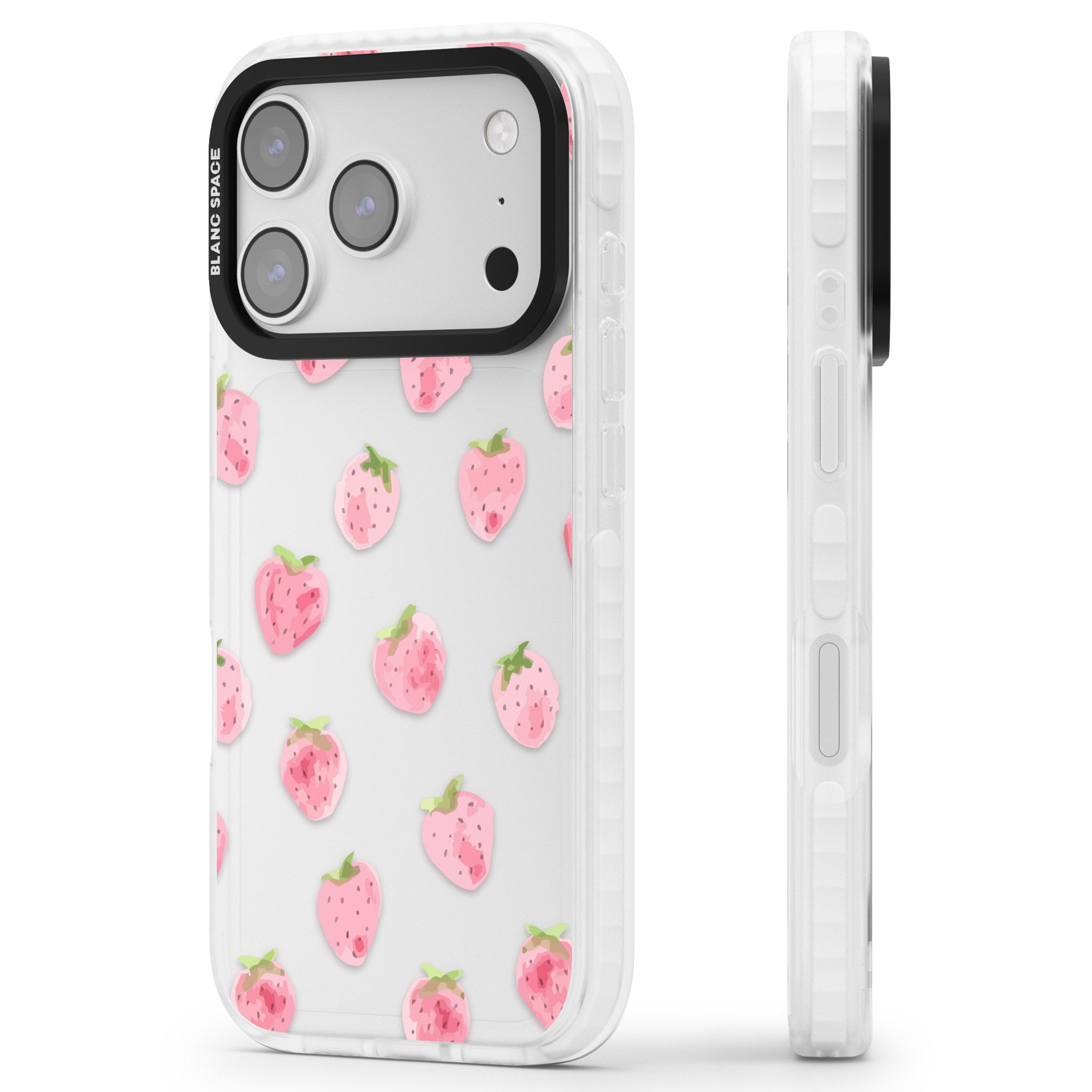 Classic Strawberry iPhone 17 Pro Max Impact Clear Phone Case Side Profile