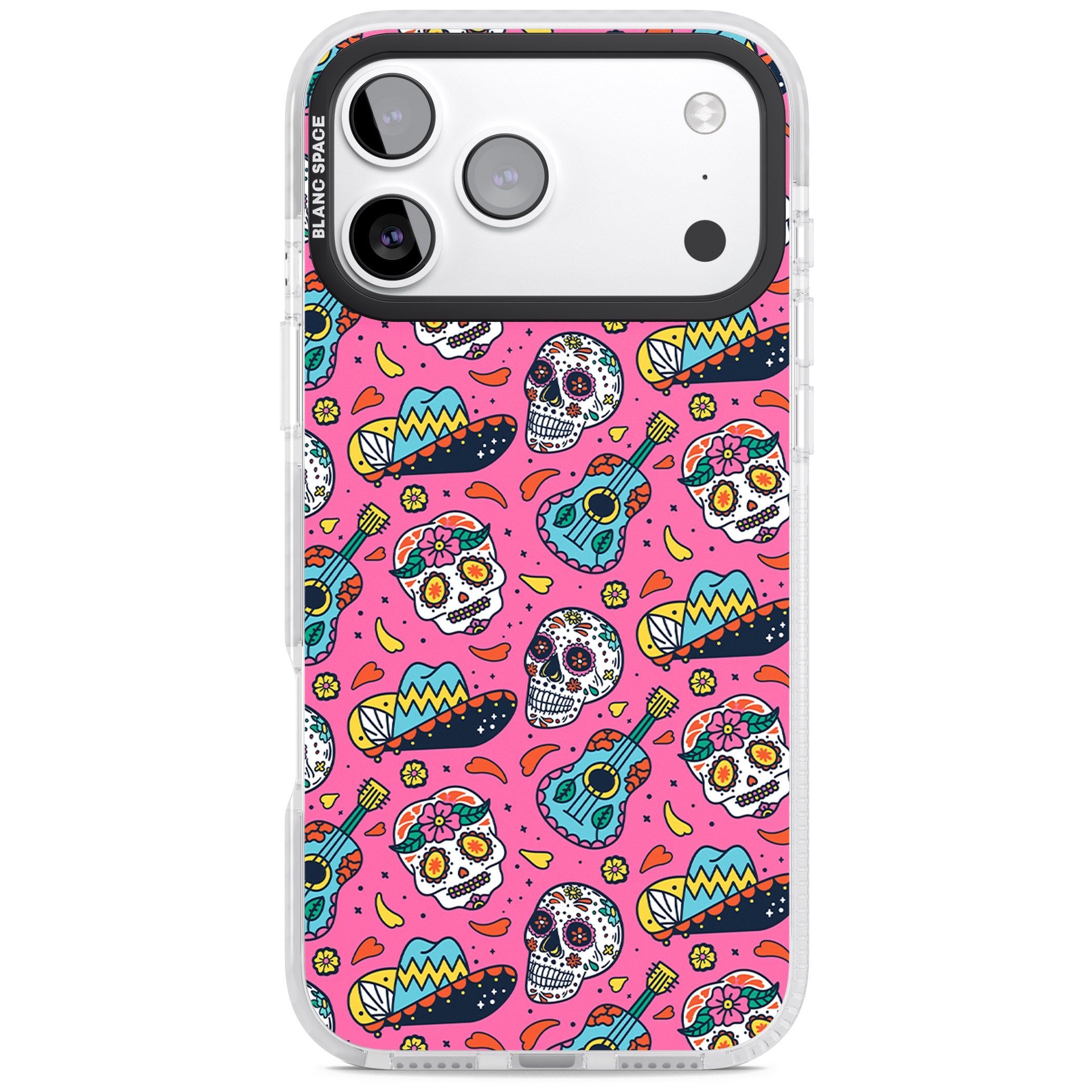 Pink Day Of The Dead Pattern iPhone 17 Pro Max Impact Clear Phone Case